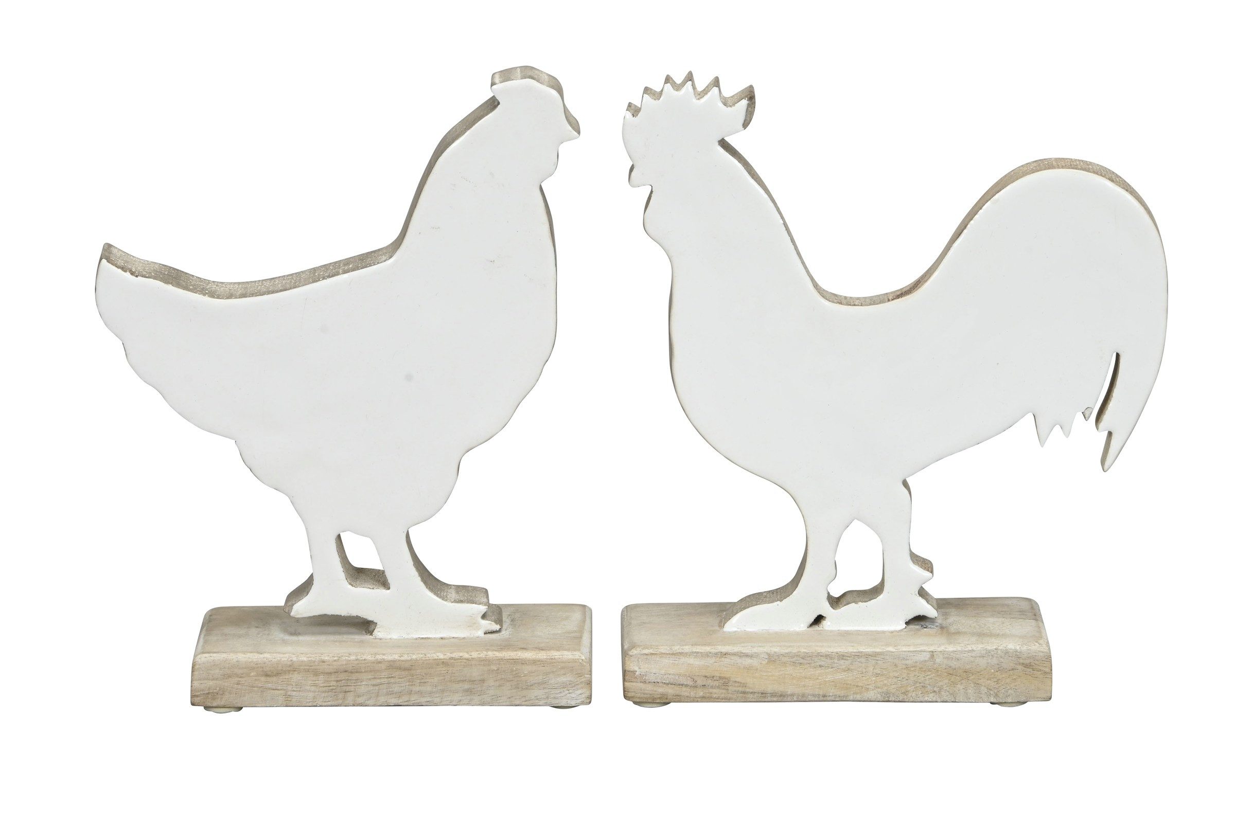 Osterfigur Hahn und Huhn 2fach sort. Mangoholz weisß-natur Skulptur Figur