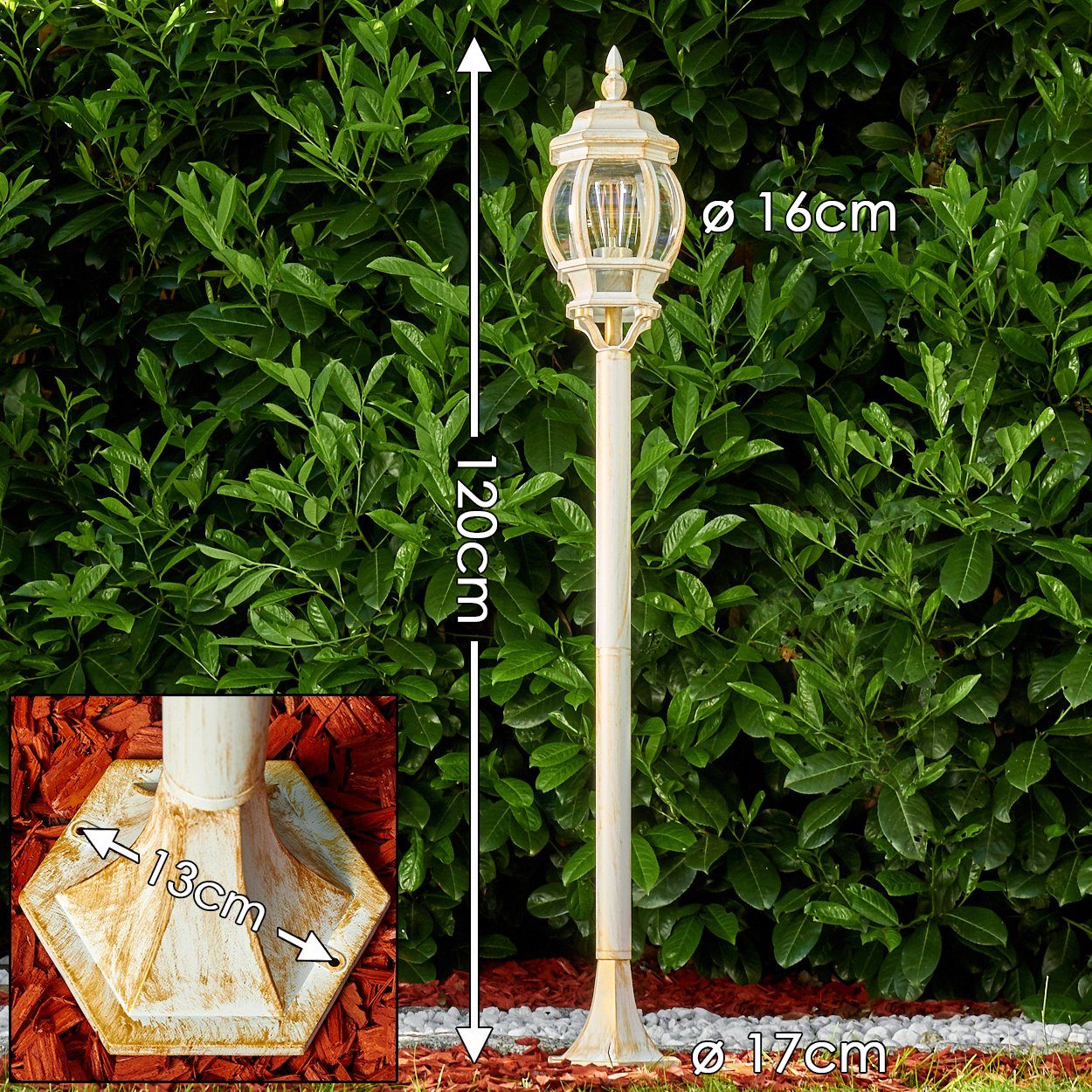 hofstein Außen-Stehlampe »Meyen« Außenleuchte, Aluguss in Weiß/Gold mit Kunststoff-Scheiben, ohne Leuchtmittel, Stehleuchte 120cm, E27, IP44