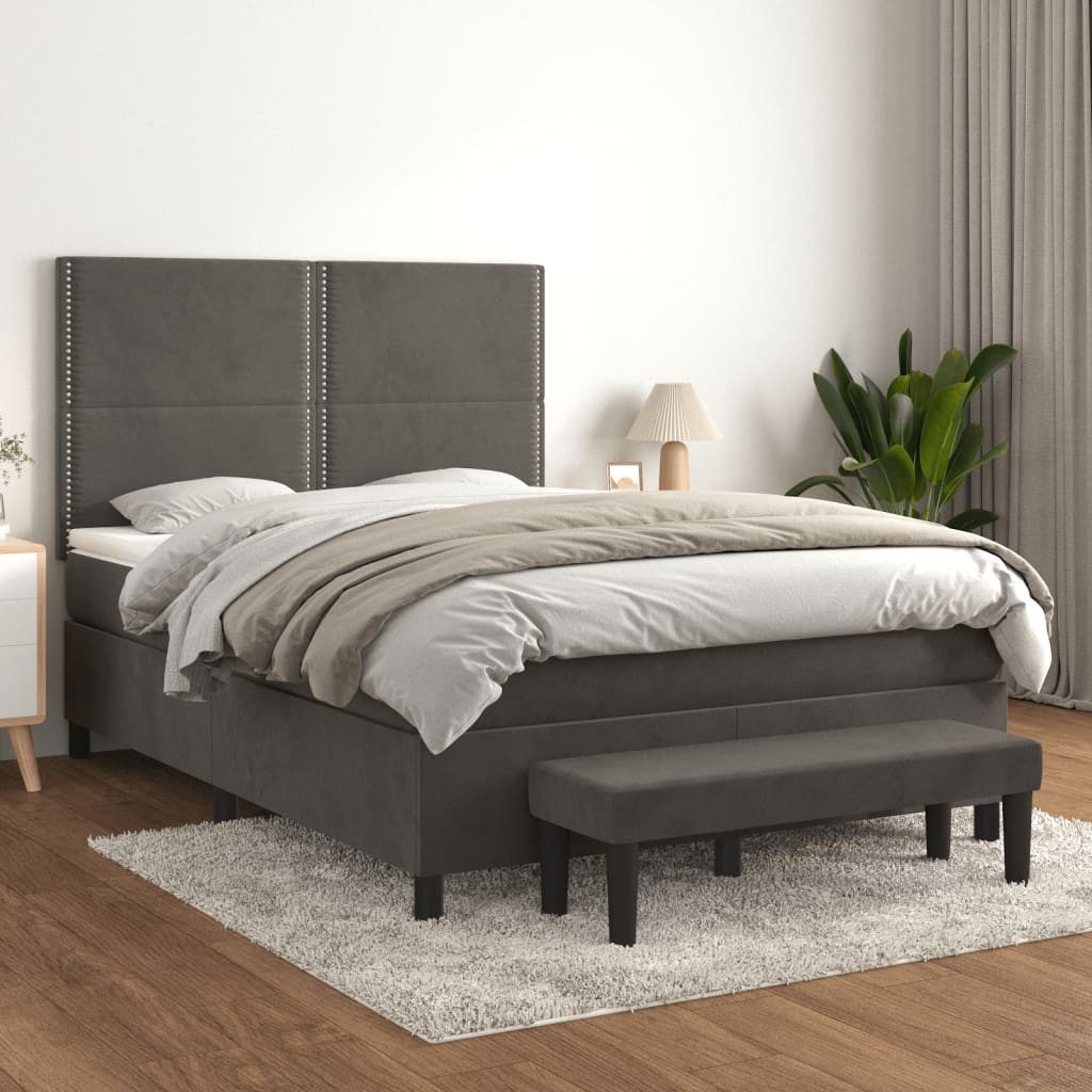 vidaXL Boxspringbett Boxspringbett mit Matratze Dunkelgrau 140x200 cm Samt günstig online kaufen