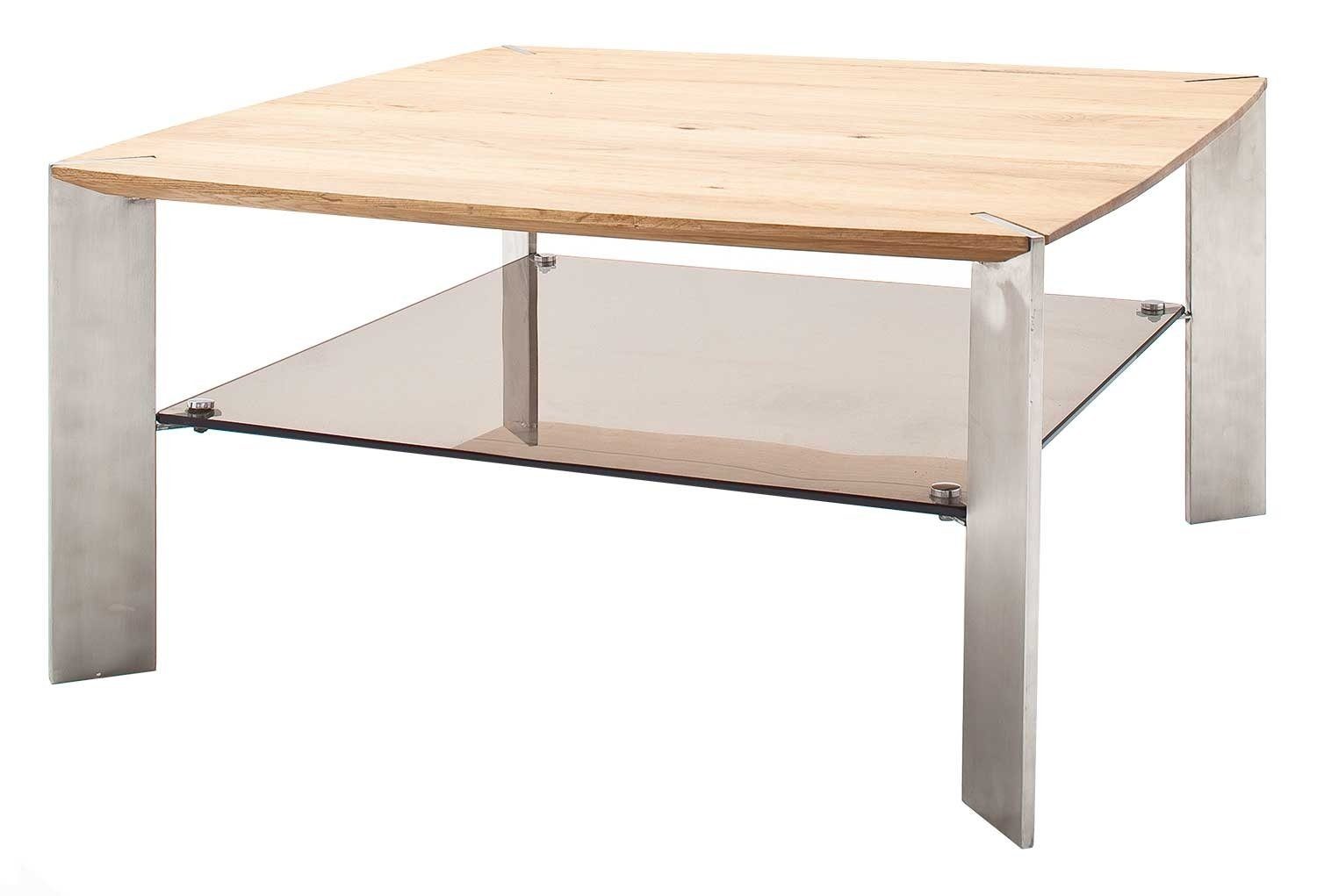 Tisch für Tischbeine MCA (Wohnzimmer cm, Edelstahl), Ablageflächen Fernbedienungen aus Ablage Nelia mit Couchtisch quadratisch, Asteiche 80x80 furniture bronziert, Glas, massiv,