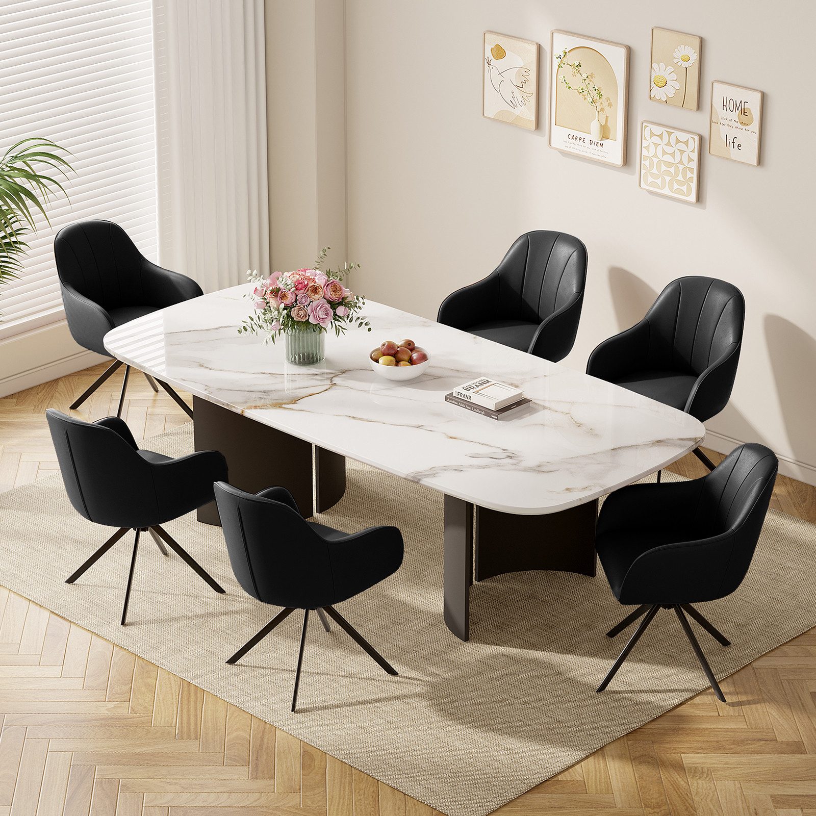 HawthyHome Polsterstuhl 360° drehbar mit Armlehne und Metallbeinen, 4-Fußstuhl (6 St), Moderner Küchenstuhl Esszimmerstuhl für Wohnzimmer & Büro