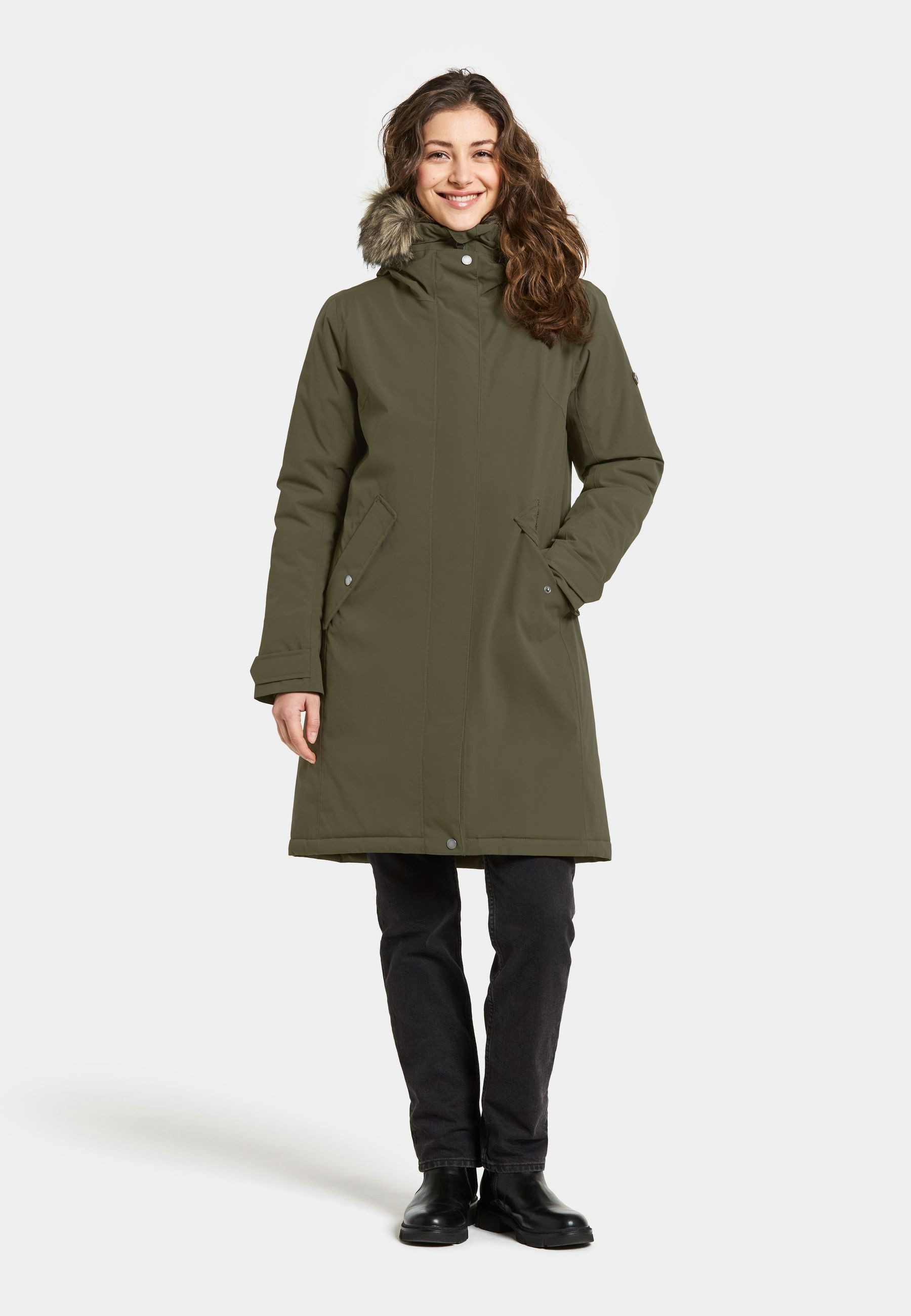 Didriksons Winterjacke Damen Wintermantel Kapuze aus Kunstfell ERNA günstig online kaufen