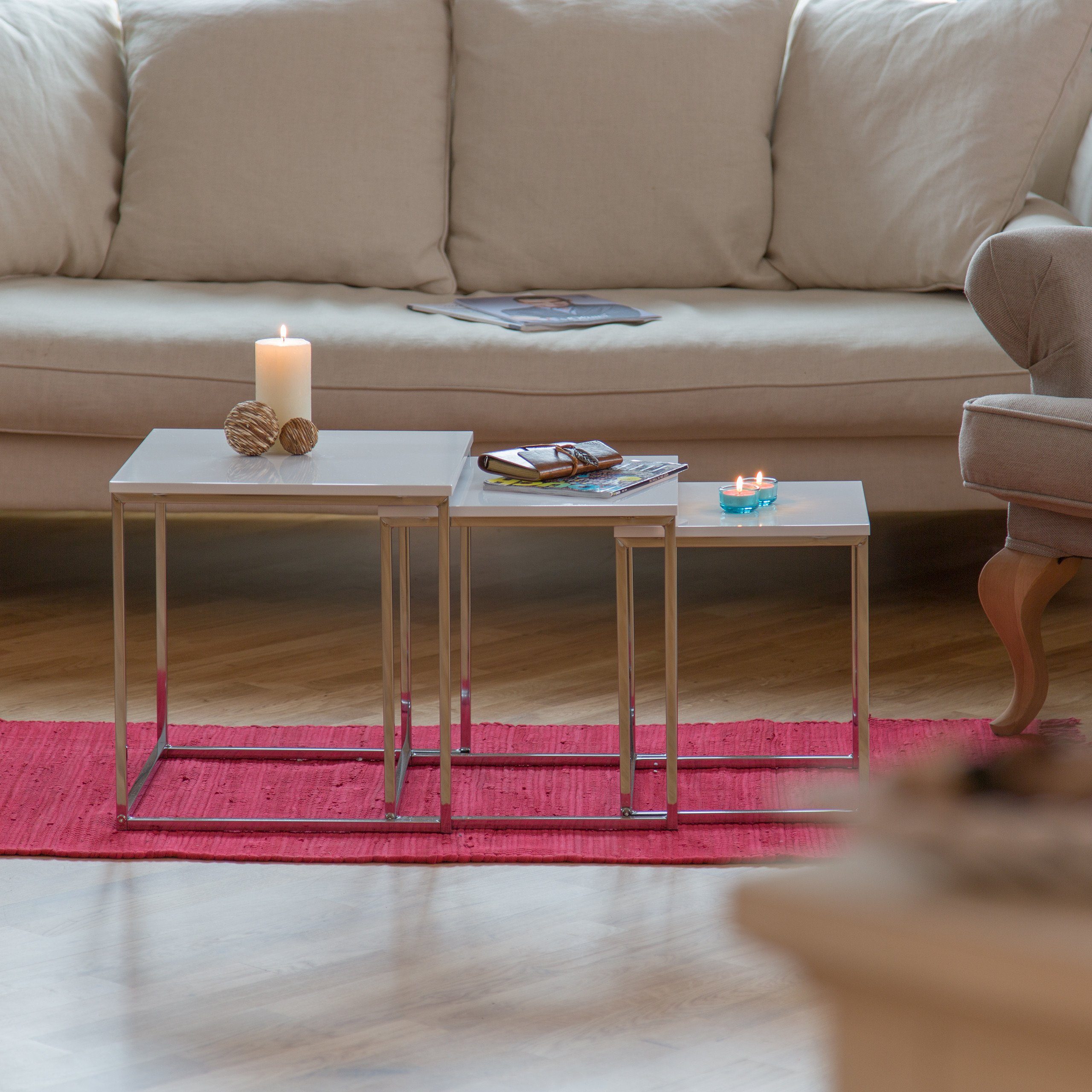 relaxdays Beistelltisch Beistelltische 3er Set Metallbeine, weiß günstig online kaufen