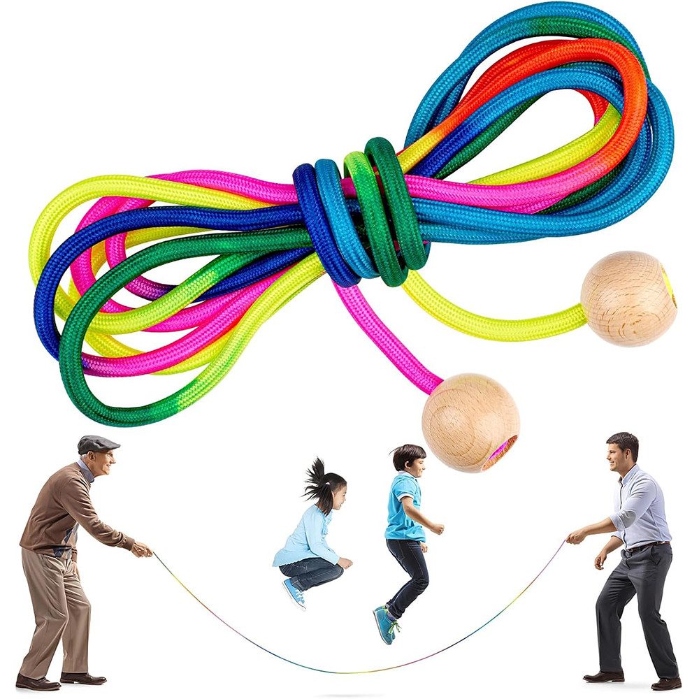 AFKSMILE Springseil Springseil Lang, Springseil Kinder, 5M Seilspringen für Mehrspieler, Gruppen Seil mit Holzgriff für Kinder und Erwachsene, Schule, Sport