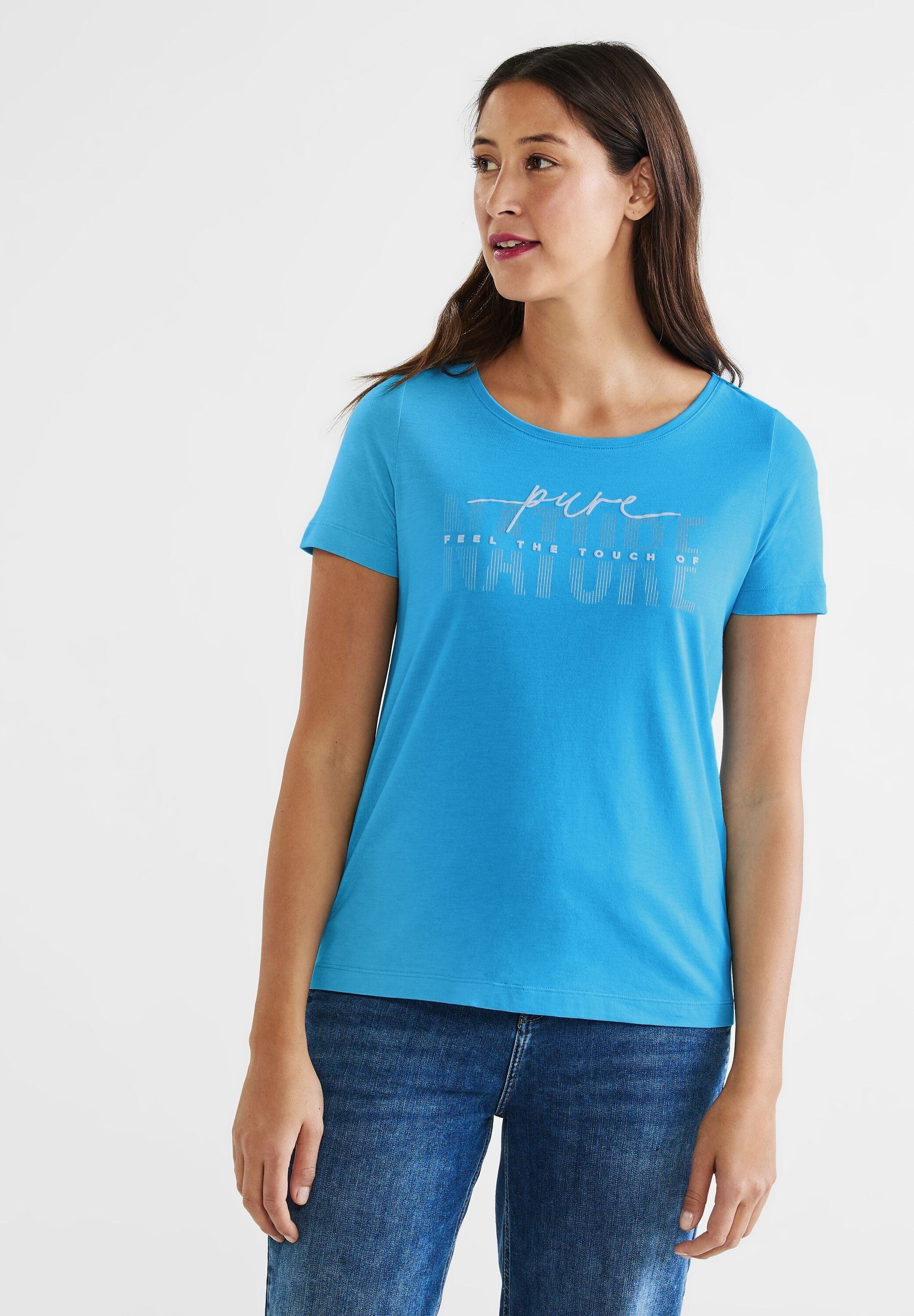 T-Shirt Schriftzug, schimmerndem T-Shirt mit ONE Damen STREET