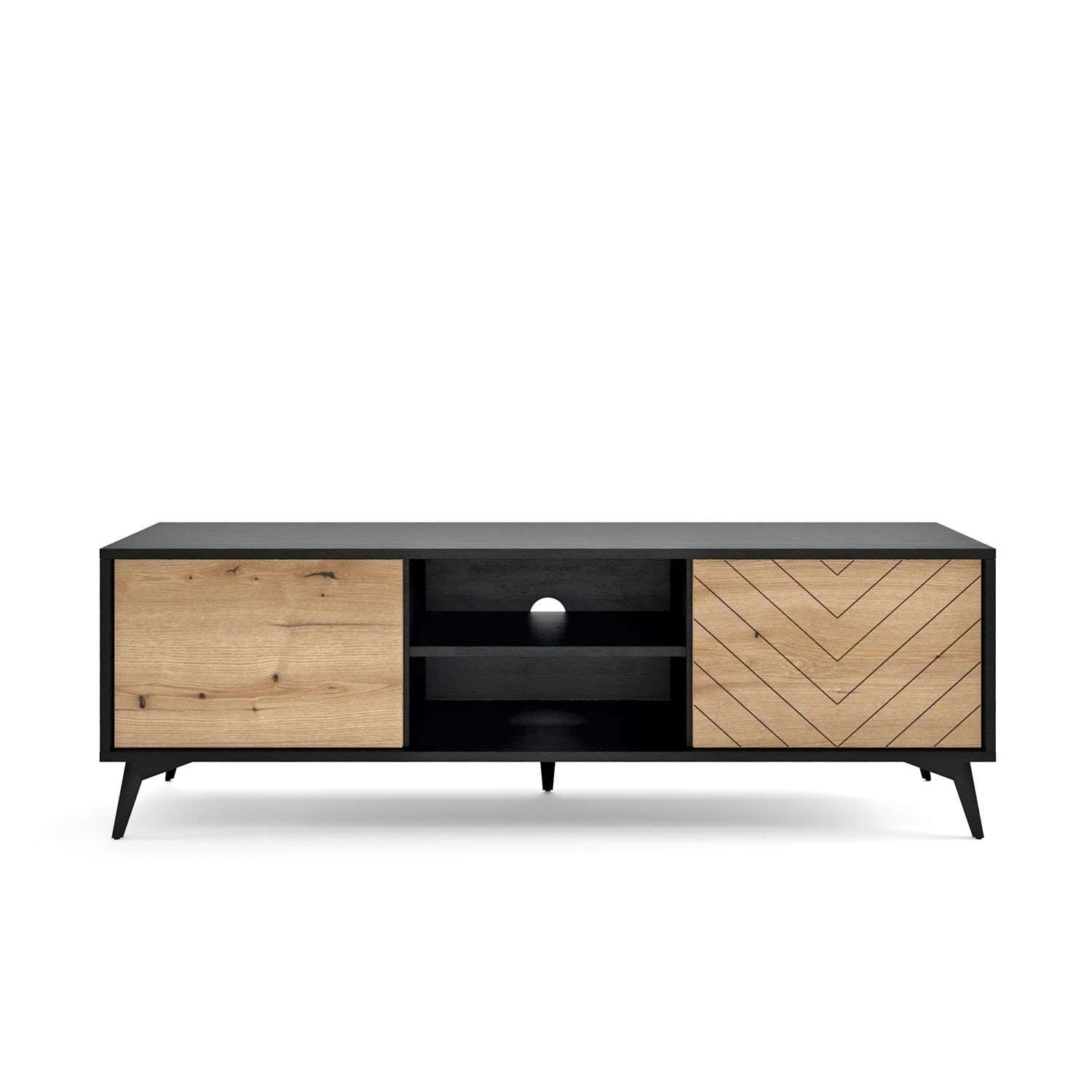 ALLHOUSE24 Lowboard 154 TV Schrank Fischgrätenfront EVOKE Eiche schwarz BERLIN