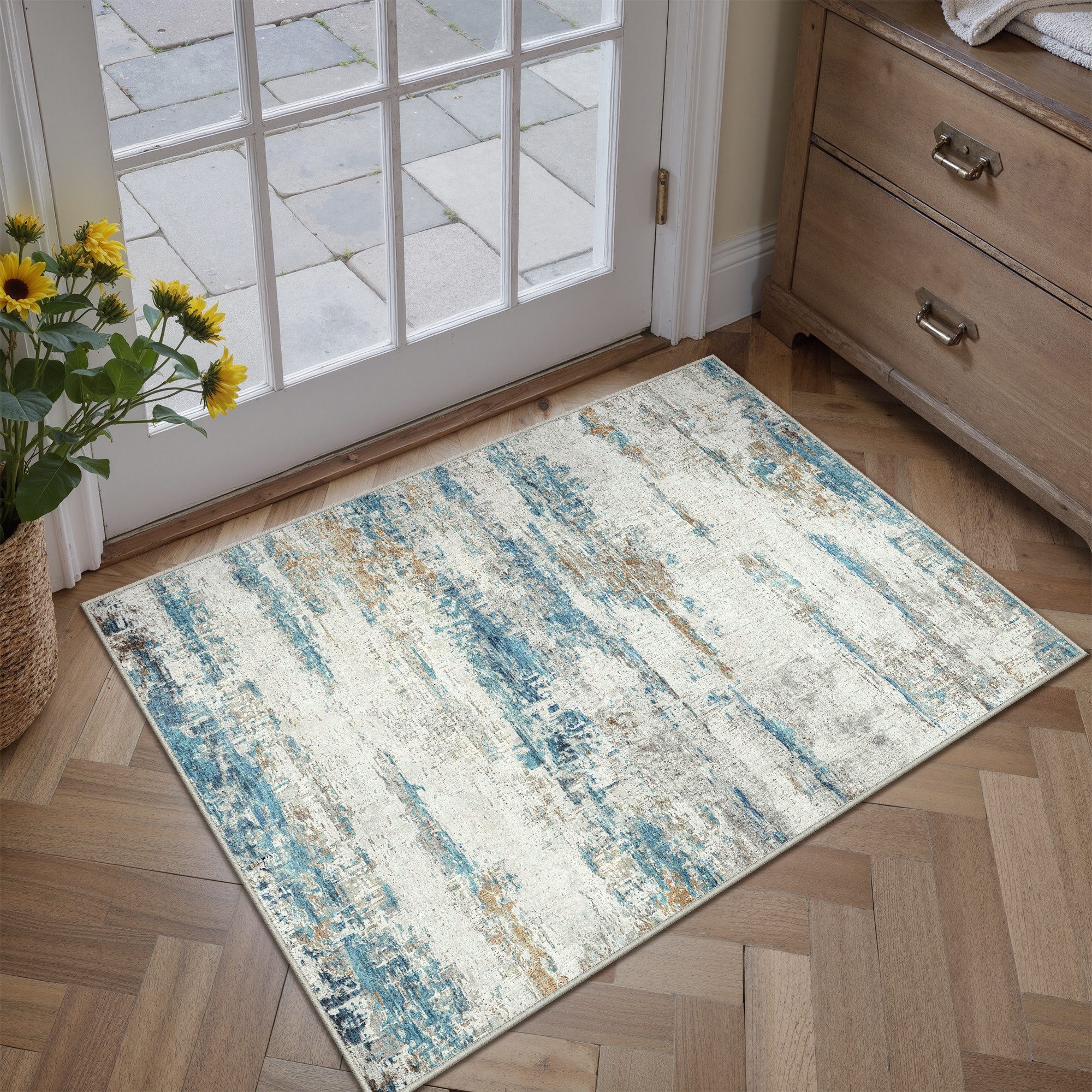 PURECOZY Teppich Kurzflor, Abstrakter Stil, Rutschfest und Waschbar, rechteckig, Höhe: 6.1 mm, geeignet für verschiedene Innenräume, 60x90 cm