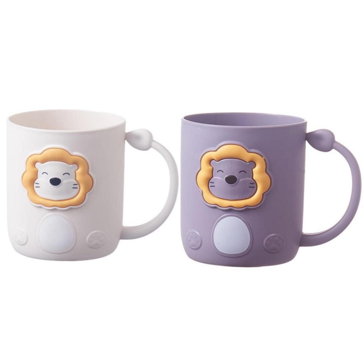 LuxusKollektion Zahnputzbecher Kinder Zahnputzbecher Löwe 2er-Set Weiß/Lila, (2-St)