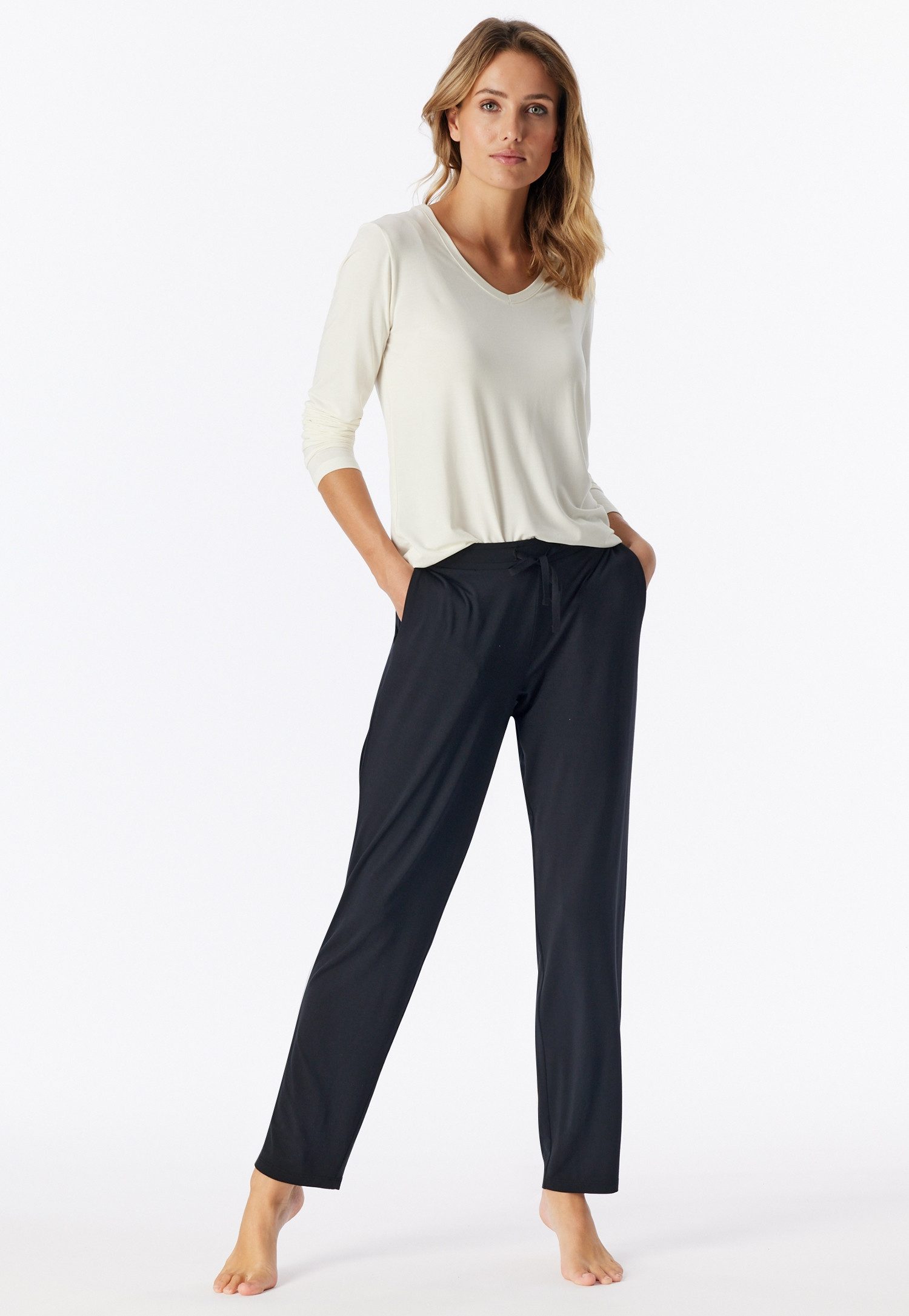 Schiesser Pyjamahose Mix + Relax weicher Single-Jersey, Gummizug, Bindeband