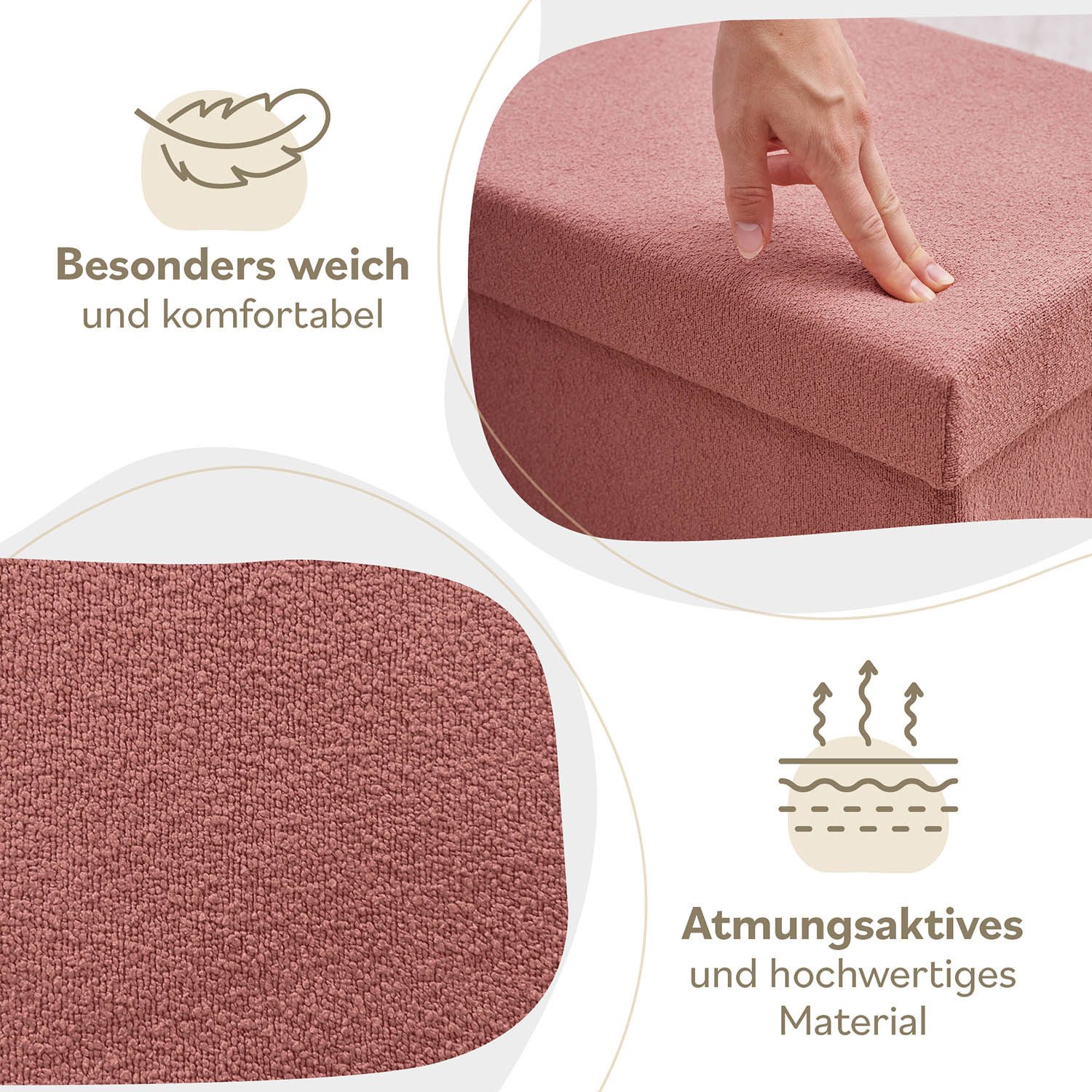Laleni Sitztruhe Sitzbank mit Stauraum aus robustem Boucle-Stoff, Bequemer Hocker mit Stauraum - Aufbewahrungsboxen – Bild 4 von 5