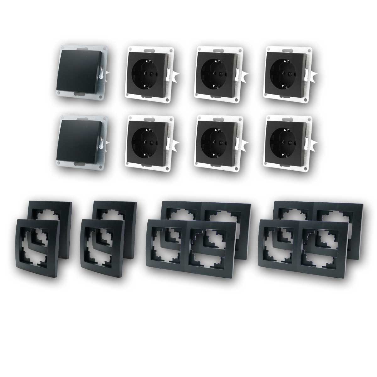 McPower FLAIR Set "Starter", 16-teilig, schwarz Unterputzschalter