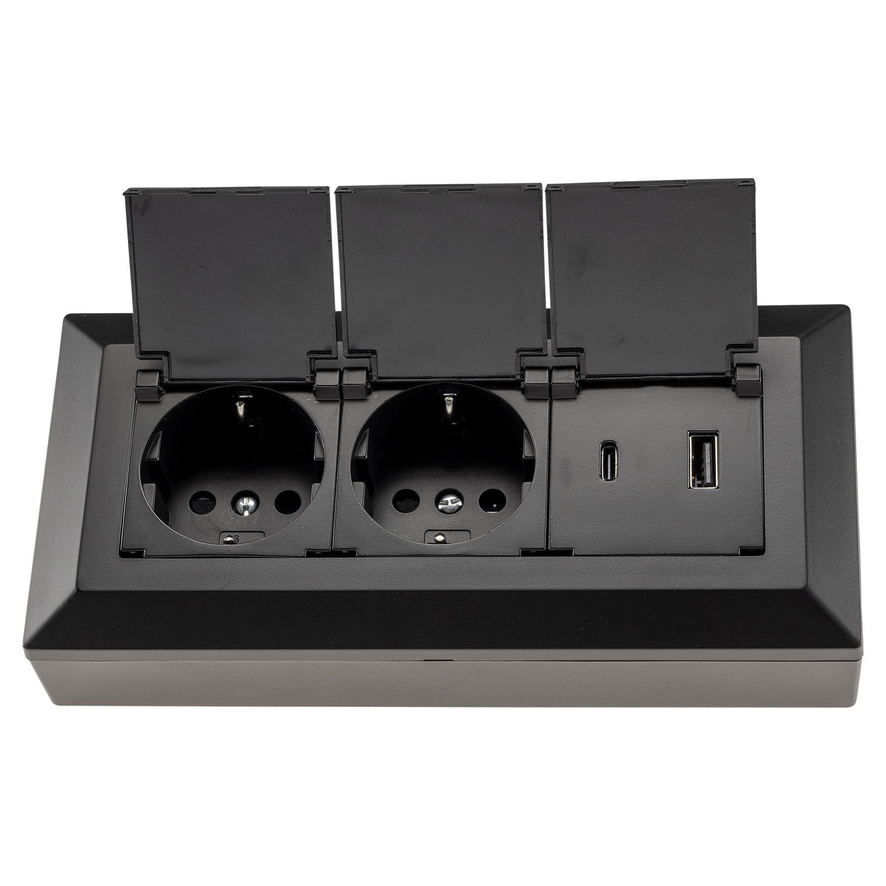 ChiliTec CHILITEC Steckdosenblock 23953, 2-fach, mit Schutzklappen, USB-A+C Einbau-Tischsteckdosenleiste