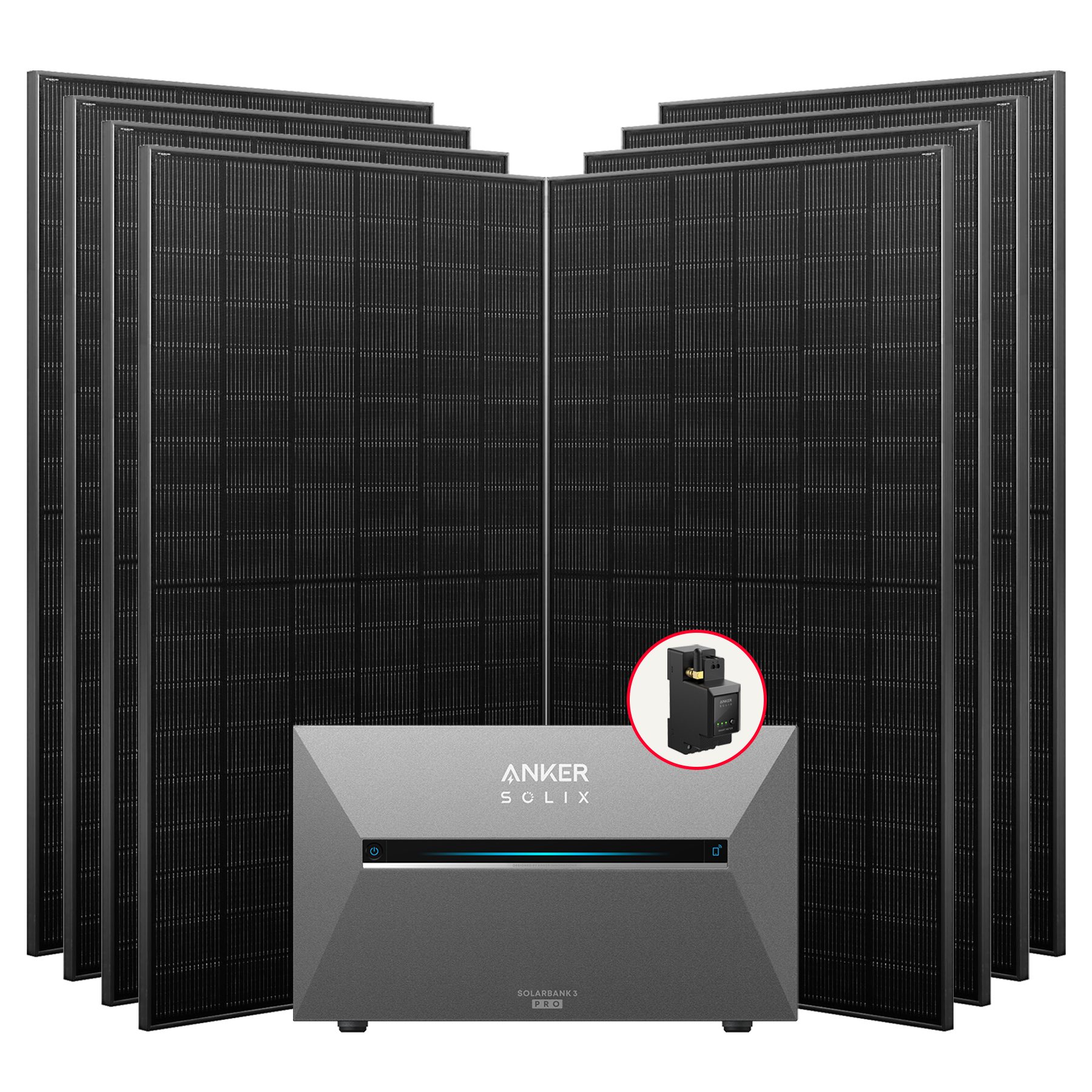 Anker Balkonkraftwerk Solix 3560W Photovoltaikanlage Komplettset mit Solarbank E2700 3 Pro, 3560 W, (Set, 8 *445W Solarmodule+ Anker solarbank 3 Pro / Montageset/BP2700), mit Smart Meter, integriertem Wechselrichter, Wifi, Bluetooth, IP65