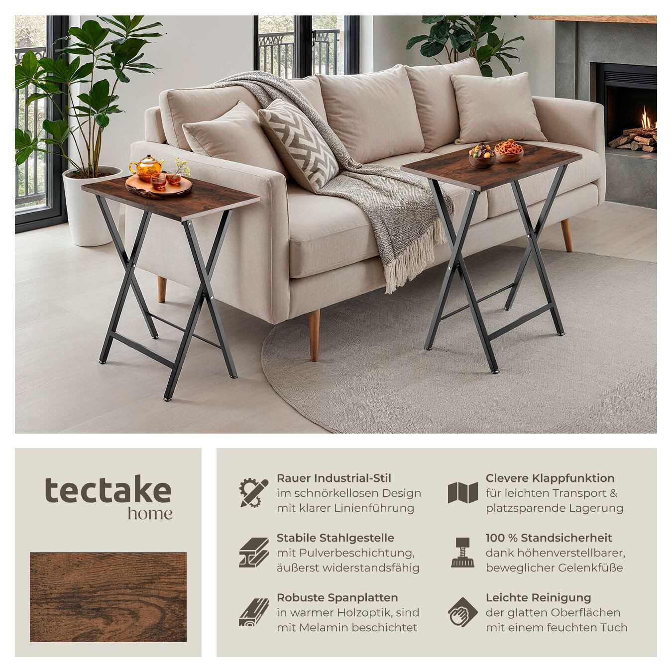 tectake Beistelltisch 2er Set Beistelltische (2-St., 2 tlg), Zwei klappbare günstig online kaufen