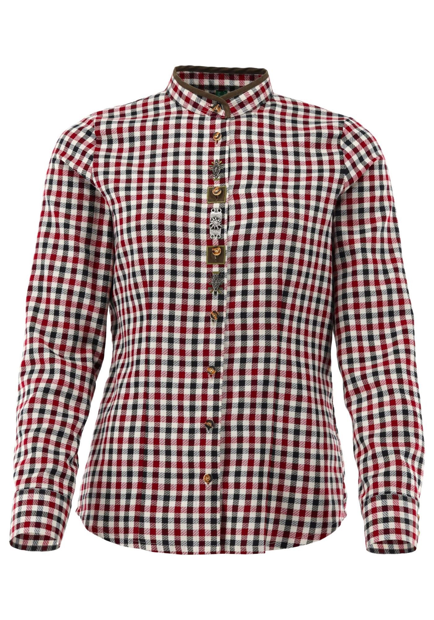 OS Trachten Trachtenbluse Plukem Tailliert, Stehkragen, Metall- und Lederzi günstig online kaufen