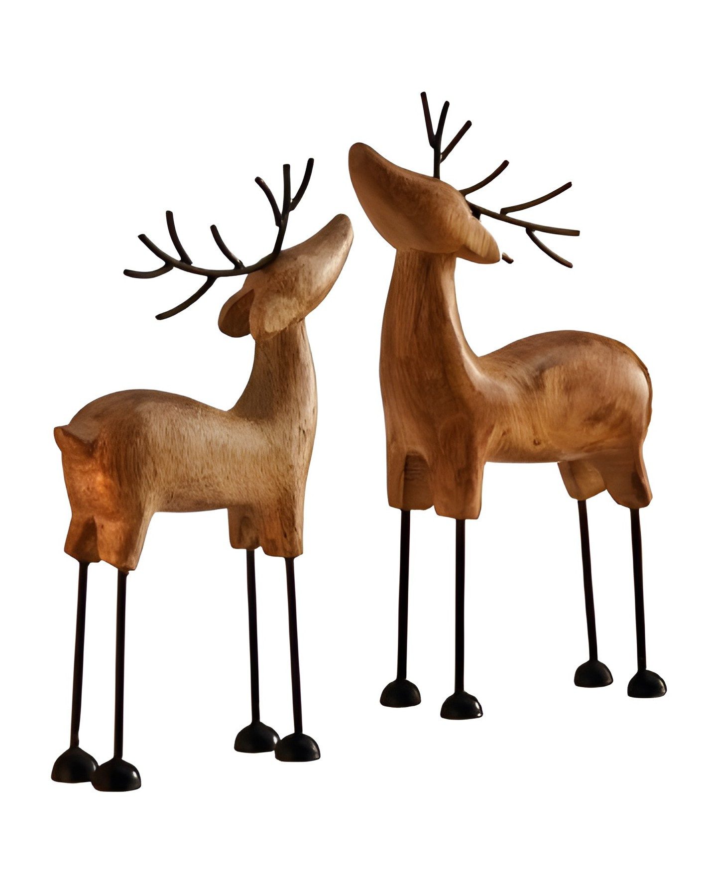 Dekofigur "Rentier" aus Mangoholz & Metall, Holz Winterdeko, Weihnachtsdeko