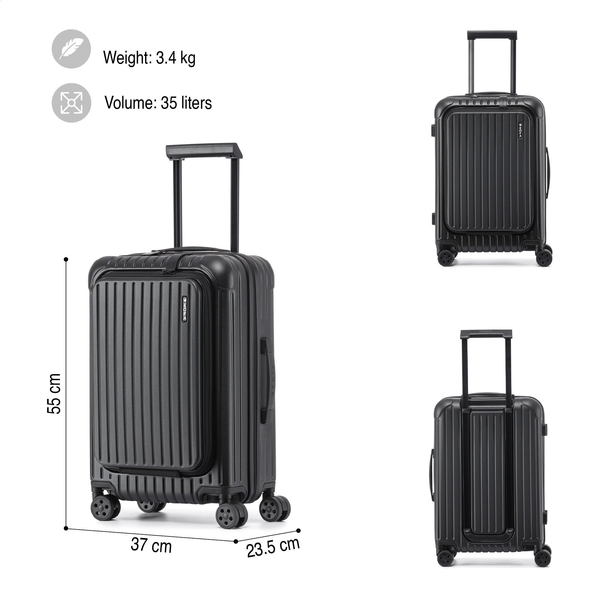 KOFA Handgepäckkoffer MUNICH, 55cm Laptopfach 100% Polycarbonat-Hartschale, 4 Rollen, TSA Schloss