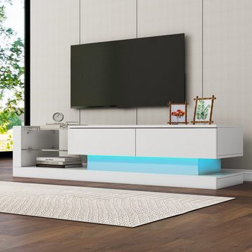 OKWISH TV-Schrank TV-Schrank hochglanz mit Klapptüren (Breite:140cm) TV-Schrank, mit Glasablagen und LED-Beleuchtung