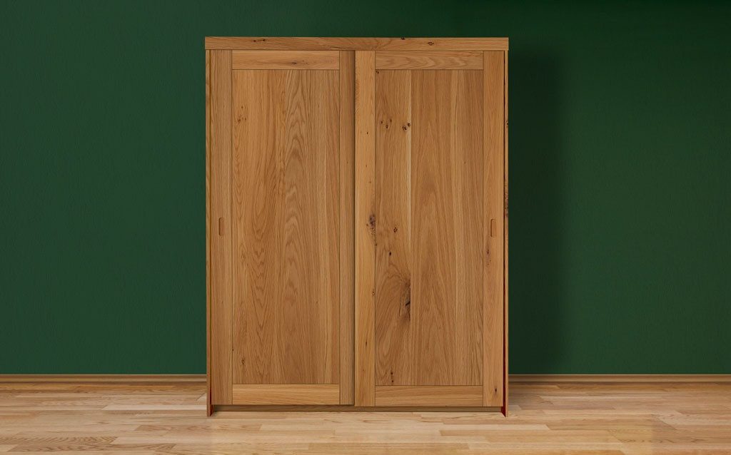 geborgenschlafen Kleiderschrank mit Drehtüren & Schiebetüren - Zirbe, Eiche und Kernbuche