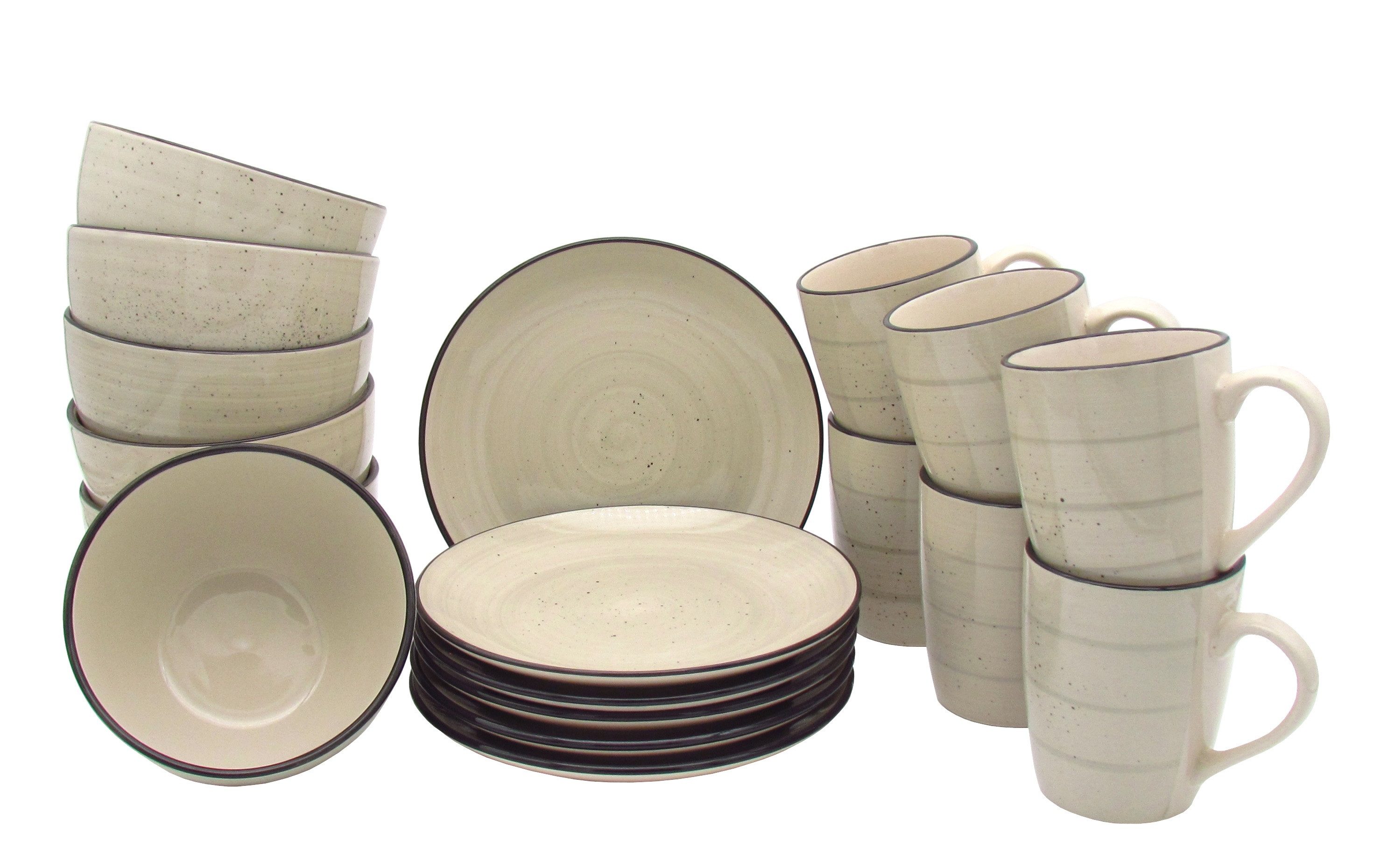 steinwohn Frühstücks-Geschirrset Keramik Frühstücks-Service 12-/18-teilig für 4 oder 6 Personen (18-tlg), Vintage Look, Spülmaschinen- & Mikrowellengeeignet