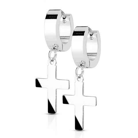 BUNGSA Ohrring-Set Creolen mit Kreuzanhänger Silber aus Edelstahl Damen (1 Paar (2 Stück), 2-tlg), Ohrschmuck Ohrringe