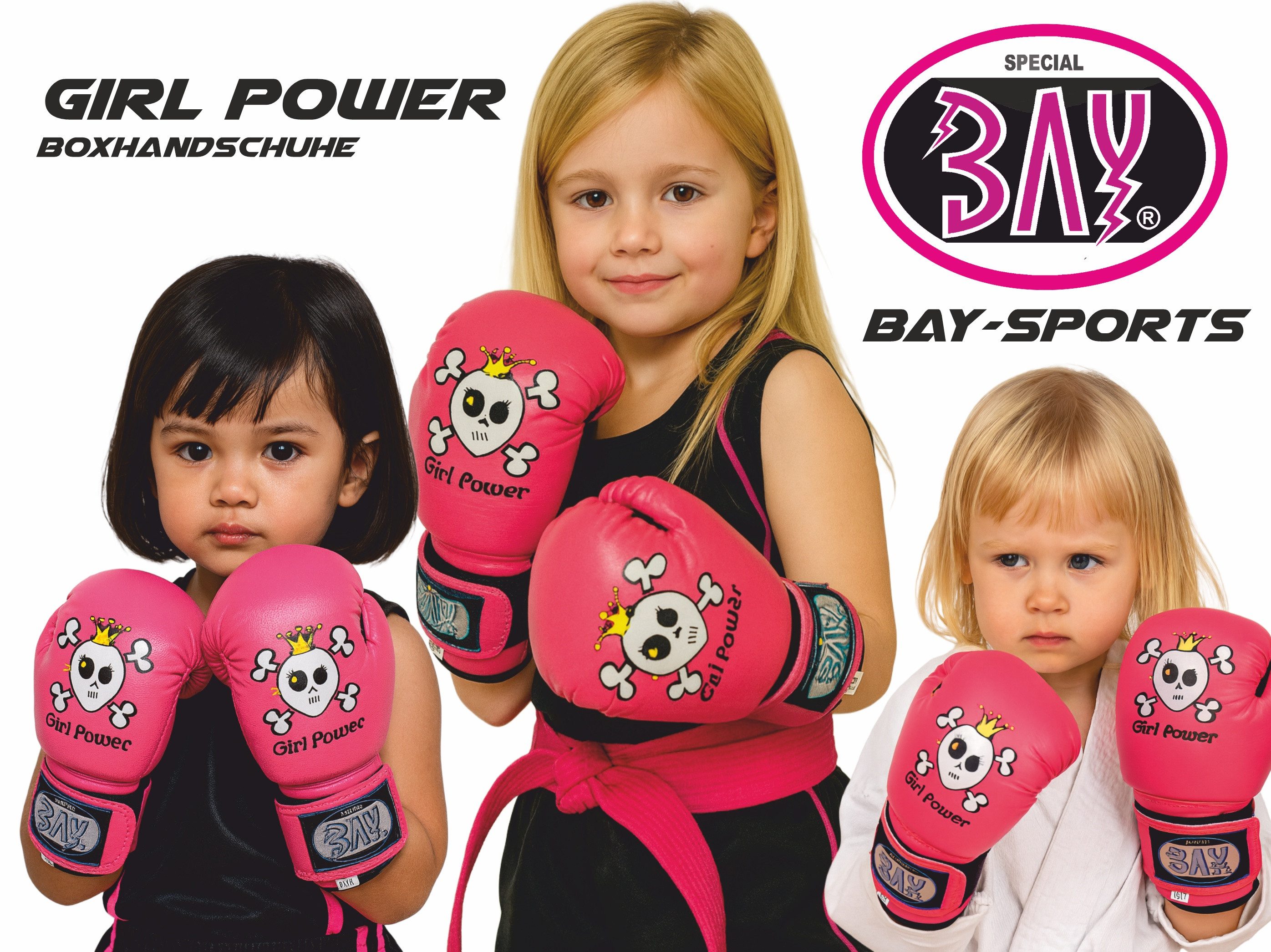 BAY-Sports Boxhandschuhe Girl Power Kinderboxhandschuhe pink rosa Kids Boxen Kickboxen Mädchen (Paar), Mega Farbe die Mädchen lieben