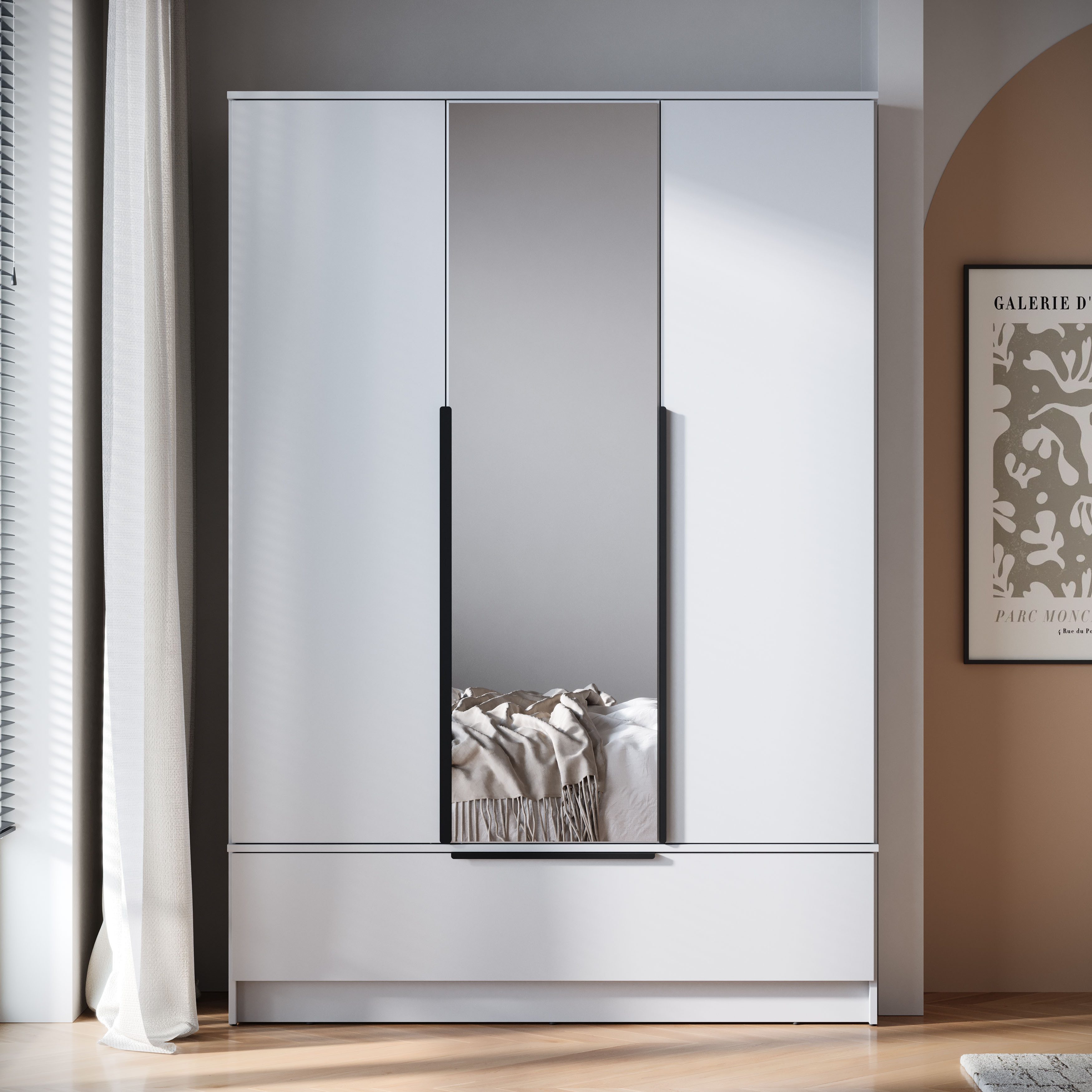Home affaire Kleiderschrank Spirit Kleiderschrank mit Spiegel, Schublade und 2 Kleiderstangen Mit schwarzen Metallgriffen – viel Stauraum und flexible Aufteilung