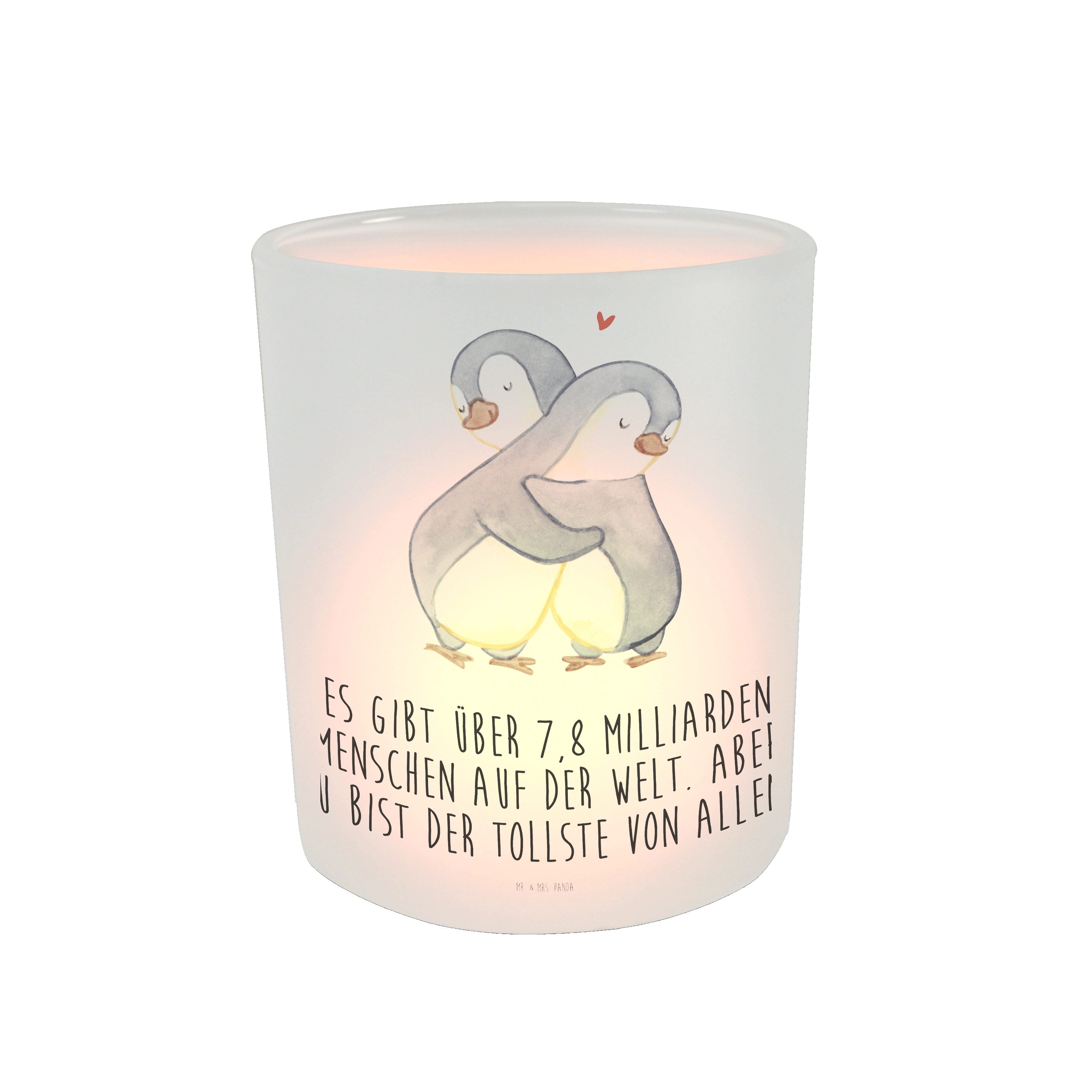 Mr. & Mrs. Panda Windlicht Pinguine Kuscheln - Transparent - Geschenk, Teelichtglas, Hochzeitsta (1 St)