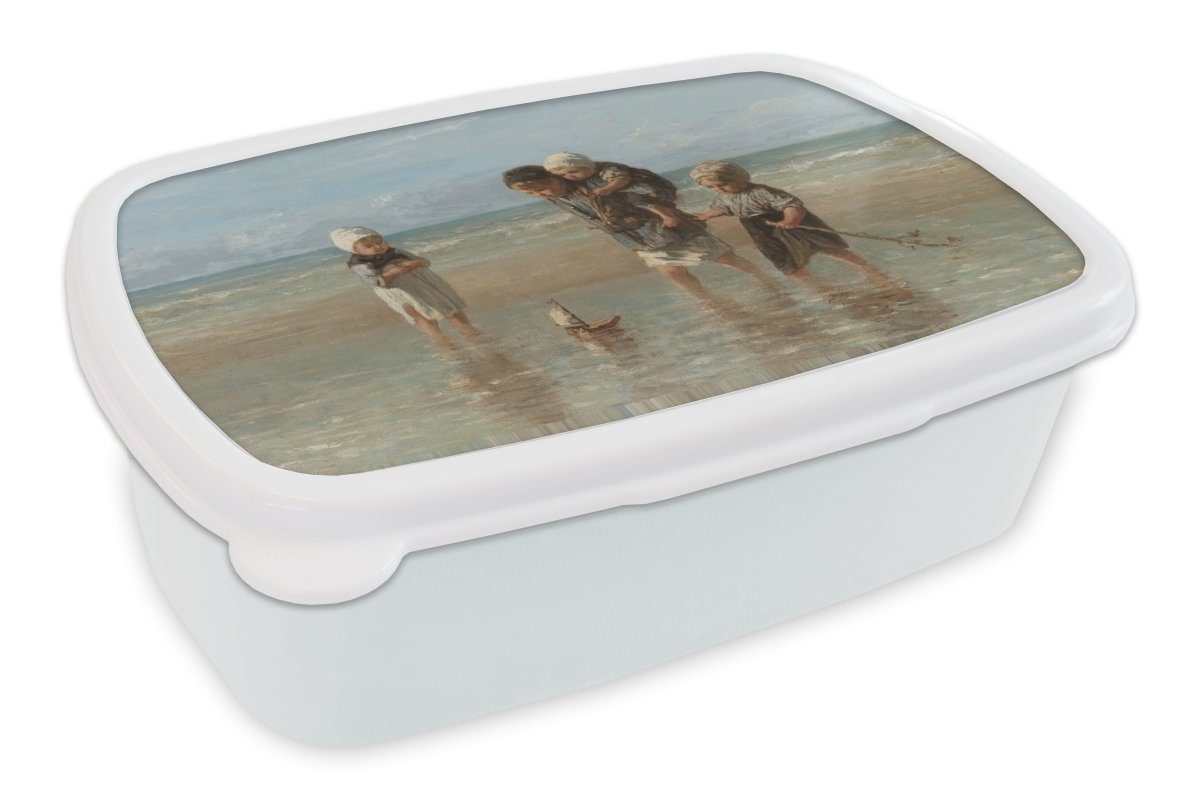 MuchoWow Lunchbox Alte Meister - Kunst - Kinder des Meeres - Jozef Israëls, Kunststoff, (2-tlg), Brotbox für Kinder und Erwachsene, Brotdose, für Jungs und Mädchen weiß