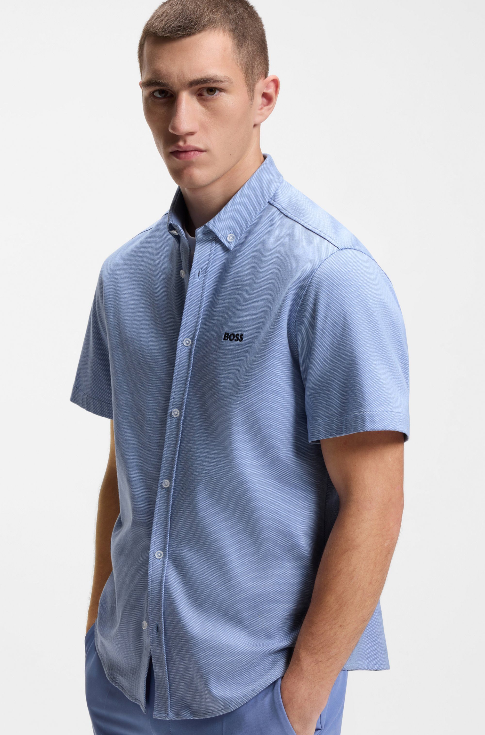 BOSS GREEN Kurzarmhemd Motion S Regular Fit, Button-down-Kragen, Kurzarm, Logo-Stickerei