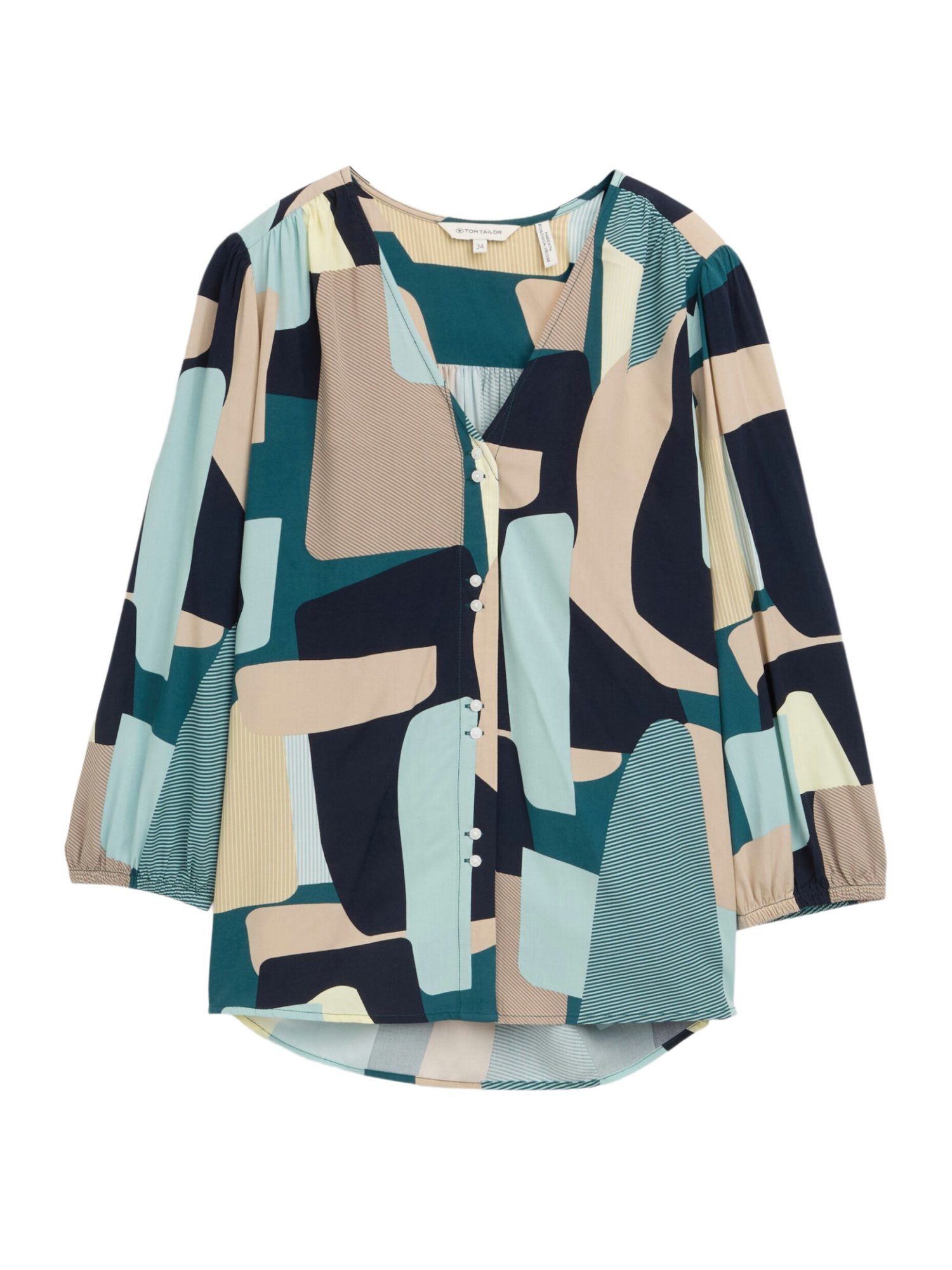 TOM TAILOR Kurzarmbluse N bunt,Casual,Viskose,Bunt,V-Ausschnitt,3/4 Arm,Regular Fit