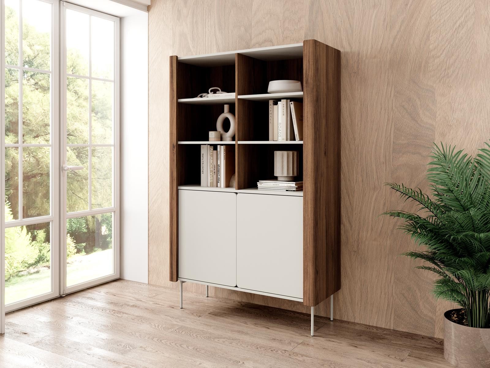 Compleo Bücherregal Hohe zweitürige Bücherregal, Warmia Nussbaum Kaschmir SUZ