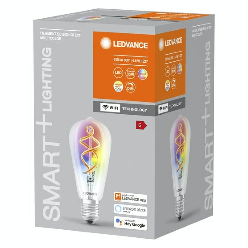 Ledvance LED-Leuchtmittel - SMART+ Klassische Edison E27 ST64 4.5W RGBW Wi-Fi