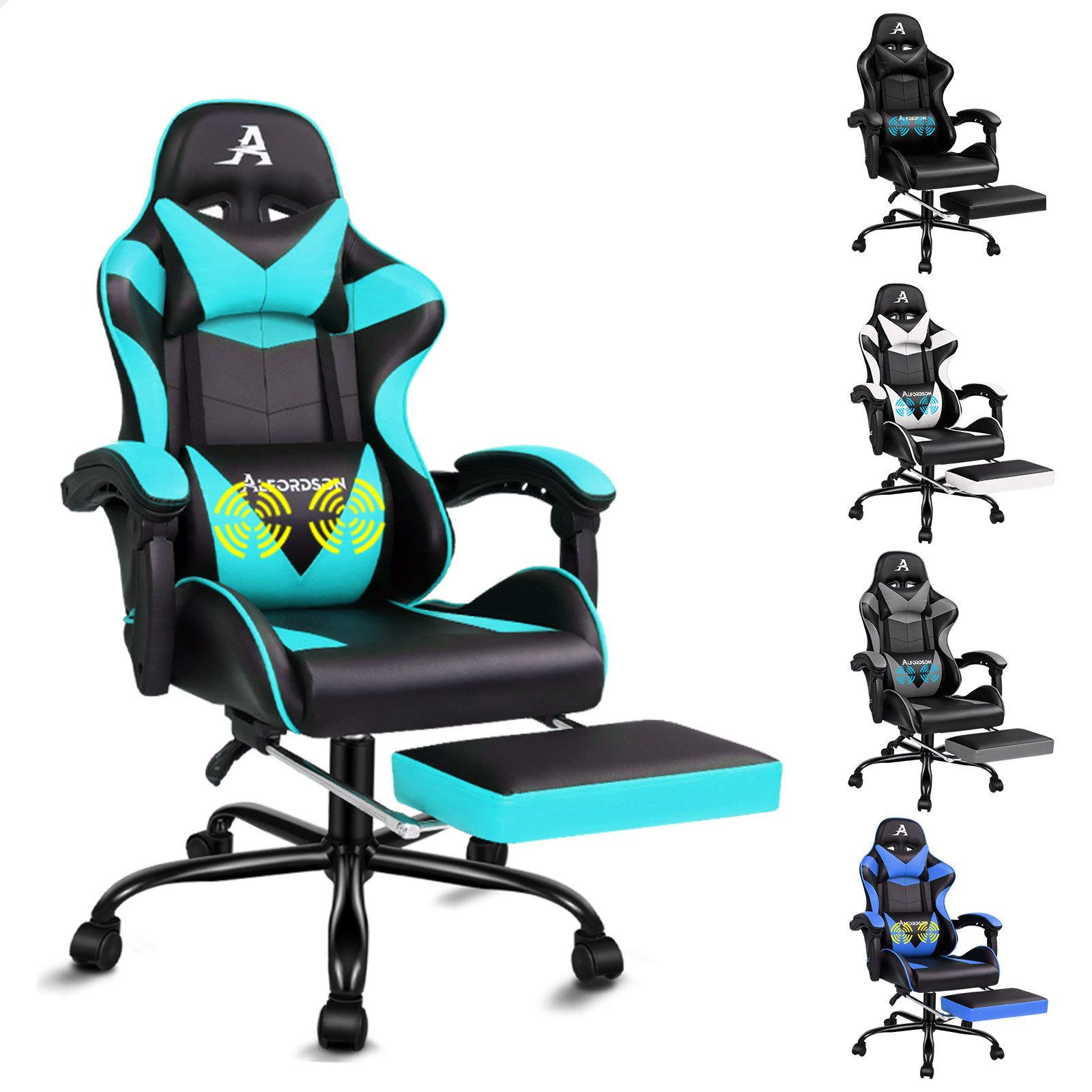 ALFORDSON Gaming-Stuhl Ergonomischer Racing Gaming-Bürostuhl, neigbar und höhenverstellbar, mit gepolsterter Fußstütze, 180 kg Tragkraft