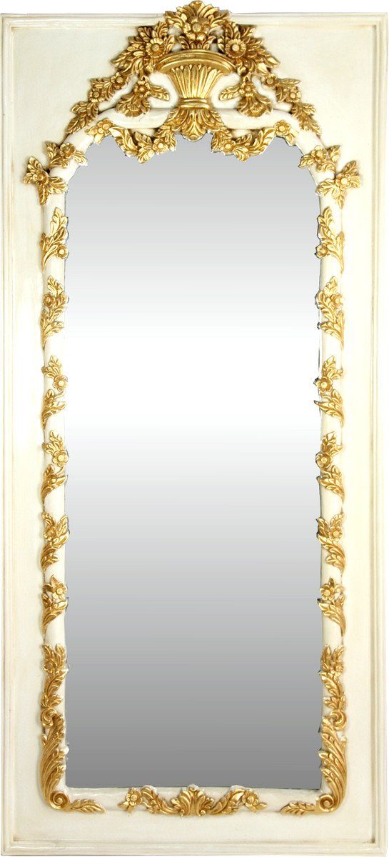 Casa Padrino Barockspiegel Barock Wandspiegel Creme / Gold Antik Stil 85 x H. 190 cm - Prunkvoller Barock Spiegel mit wunderschönen Verzierungen