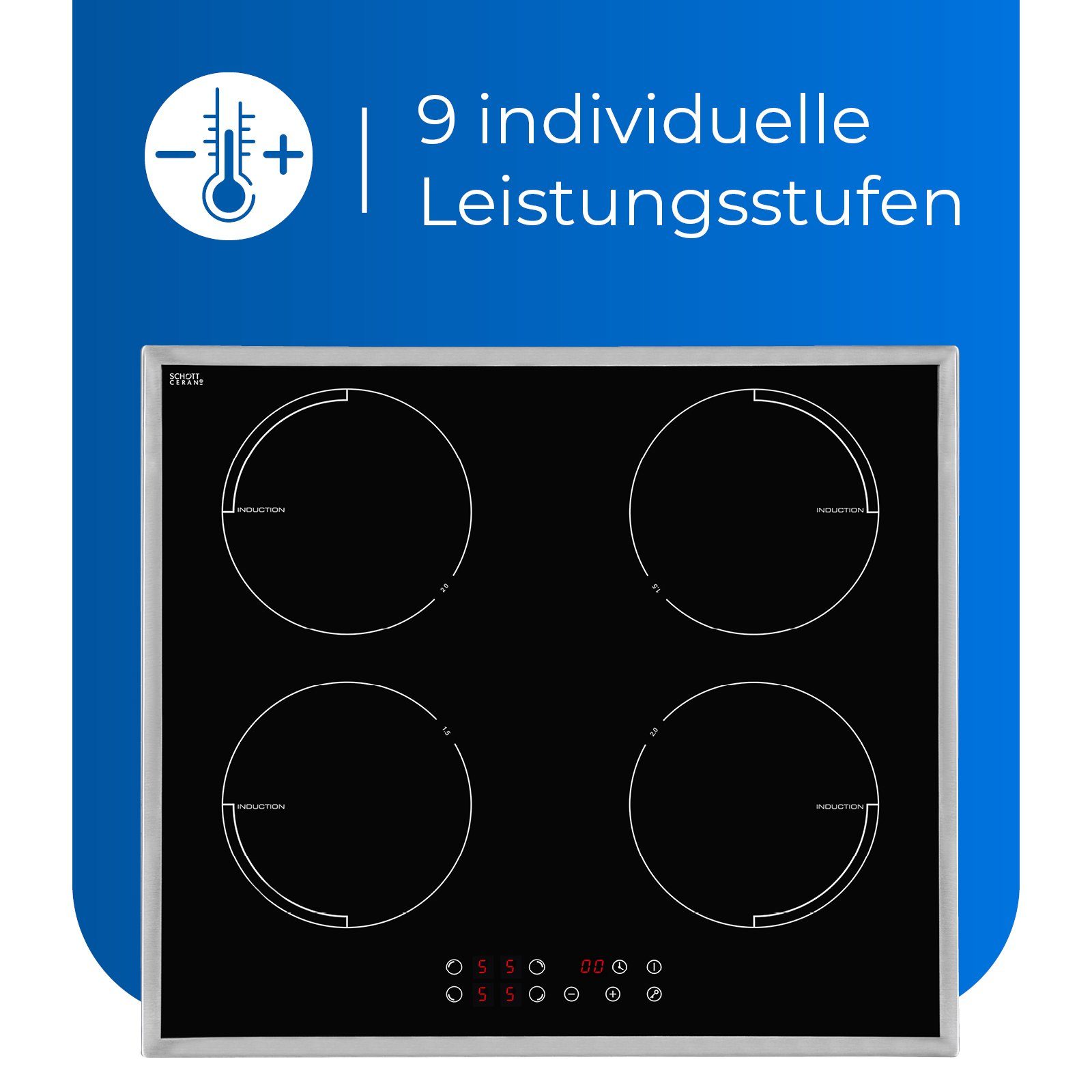 Lacor Tragbare Induktionsplatte – 2 Kochfelder (12 & 28 Cm), 17 Stufen, Touch-Control, 3500W
