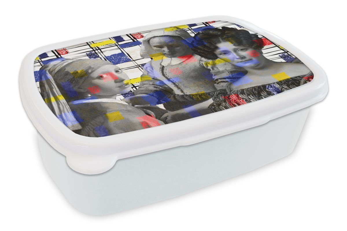 MuchoWow Lunchbox Collage - Mondrian - Gemälde, Kunststoff, (2-tlg), Brotbox für Kinder und Erwachsene, Brotdose, für Jungs und Mädchen weiß