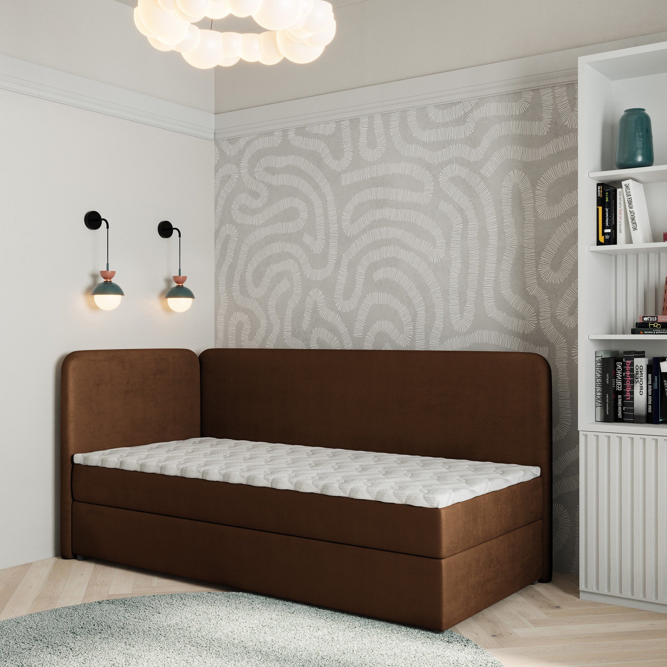 Masseno Boxbett GINA 80x200 cm mit Bonell Matratze und Topper, Einzelbett, Jugendbett, Polsterbett mit Kopfteil, Boxspringbett