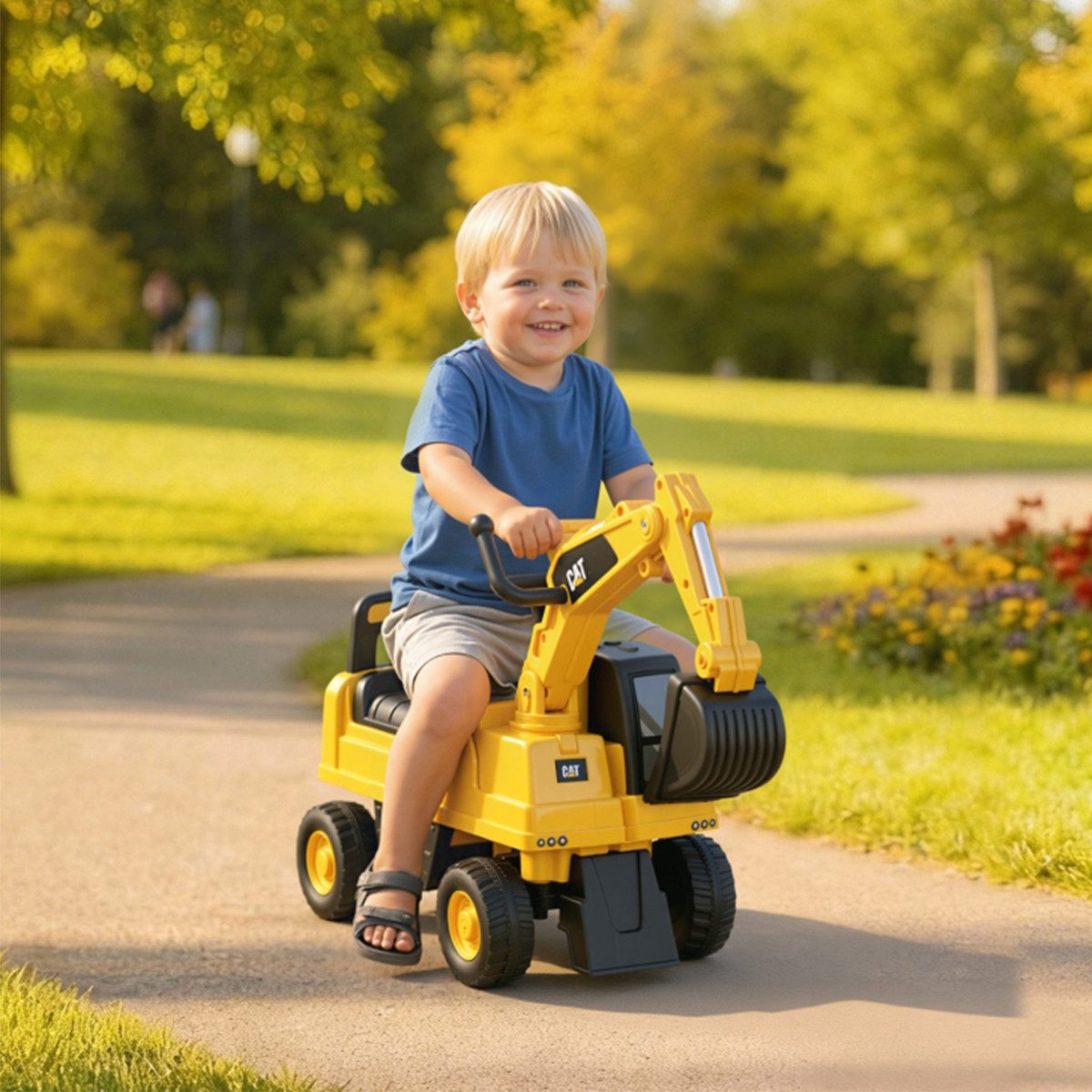 XDeer Spielzeug-Aufsitzbagger Kinderbagger mit Bedienbare Schaufel und Kippschutz Rutschauto, Baggerfahrzeug Sitzbagger 85 x 27,5 x 47,5 cm Gelb+Schwarz