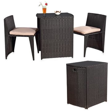 Melko Gartenlounge-Set Gartenmöbel Sitzgarnitur Essgruppe 3er Set Tisch&2 Stühle Polyrattan, (Set, 4-tlg), Beansprucht wenig Platz