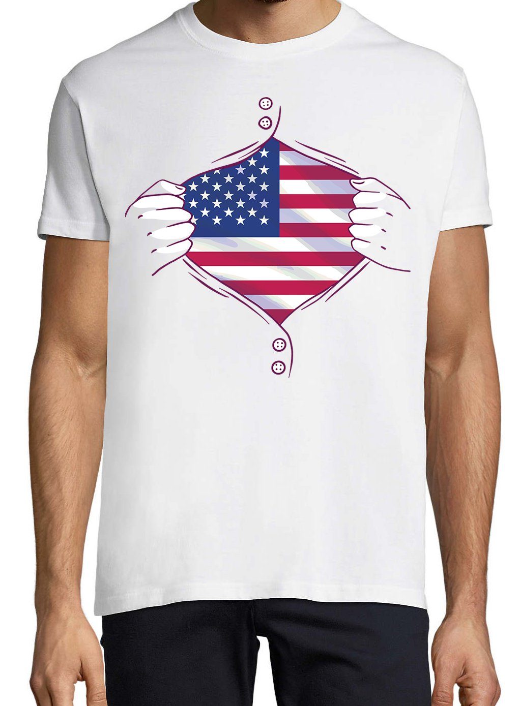 Weiß T-Shirt Herz Youth Herren Frontprint mit Designz USA Shirt trendigem Flagge
