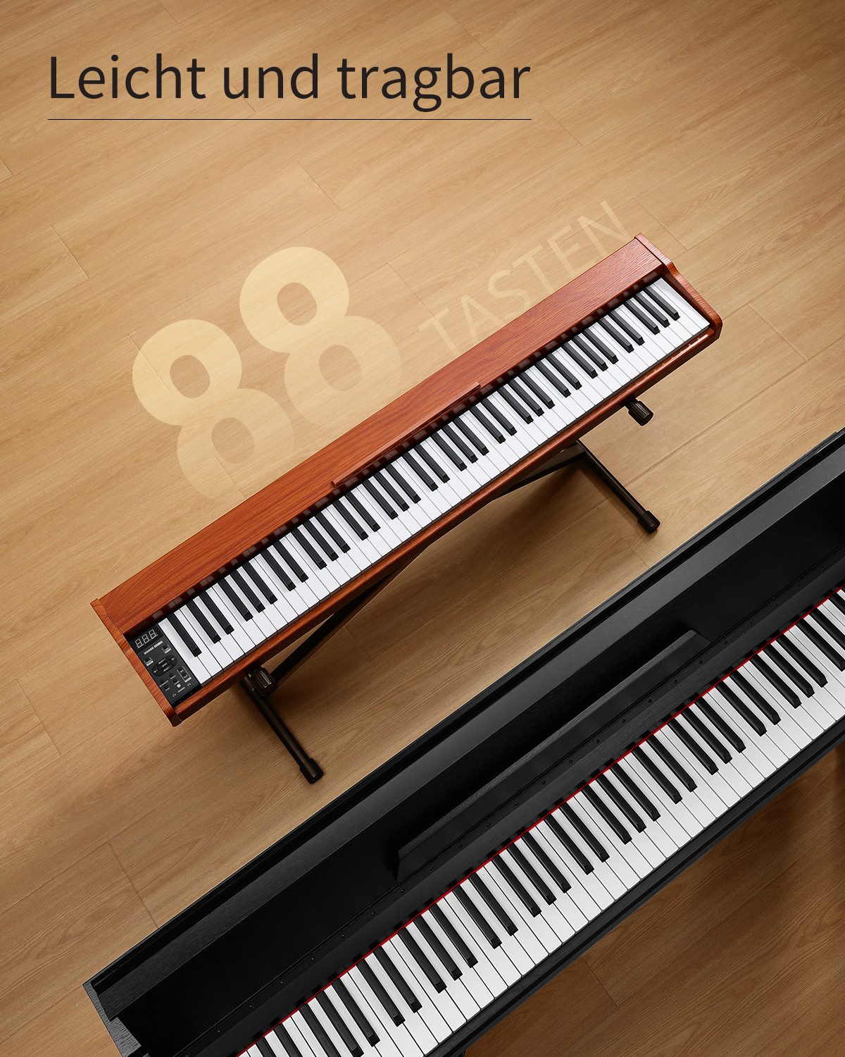 Donner Home-Keyboard Klavier 88 Tasten Elektro piano Einsteiger Tragbares E-Piano DEP-1 (Set, mit Ständer, Sustain-Pedal, Transporttasche und Keyboard-Aufklebern), Einsteiger Digital Keyboard Klavier mit velocity-sensitive Tasten