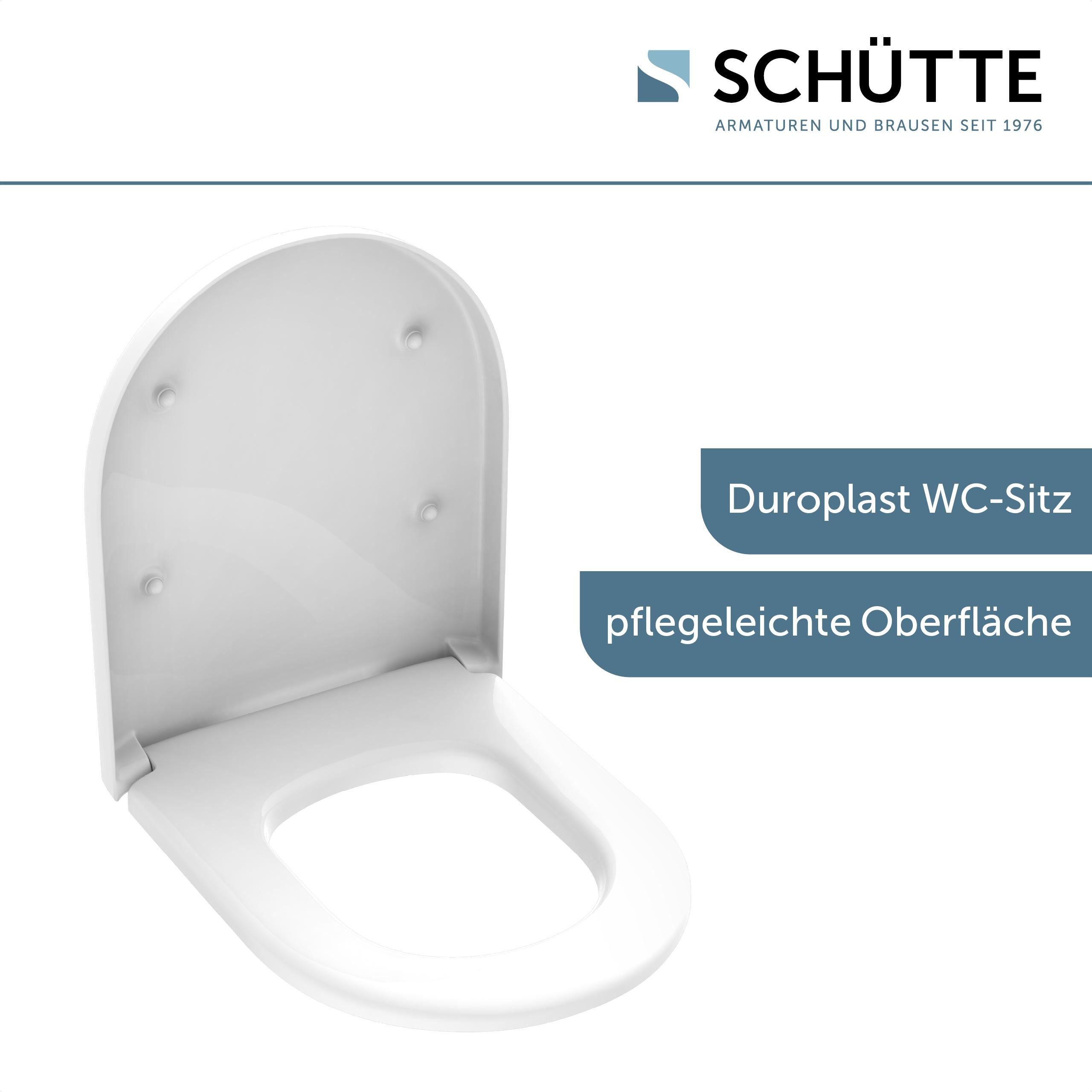 Schütte WC-Sitz Duroplast, WHITE D-Form PRO 5 (WC-Sitz, Befestigungsmaterial, Montageanleitung), mit Absenkautomatik und Schnellverschluss