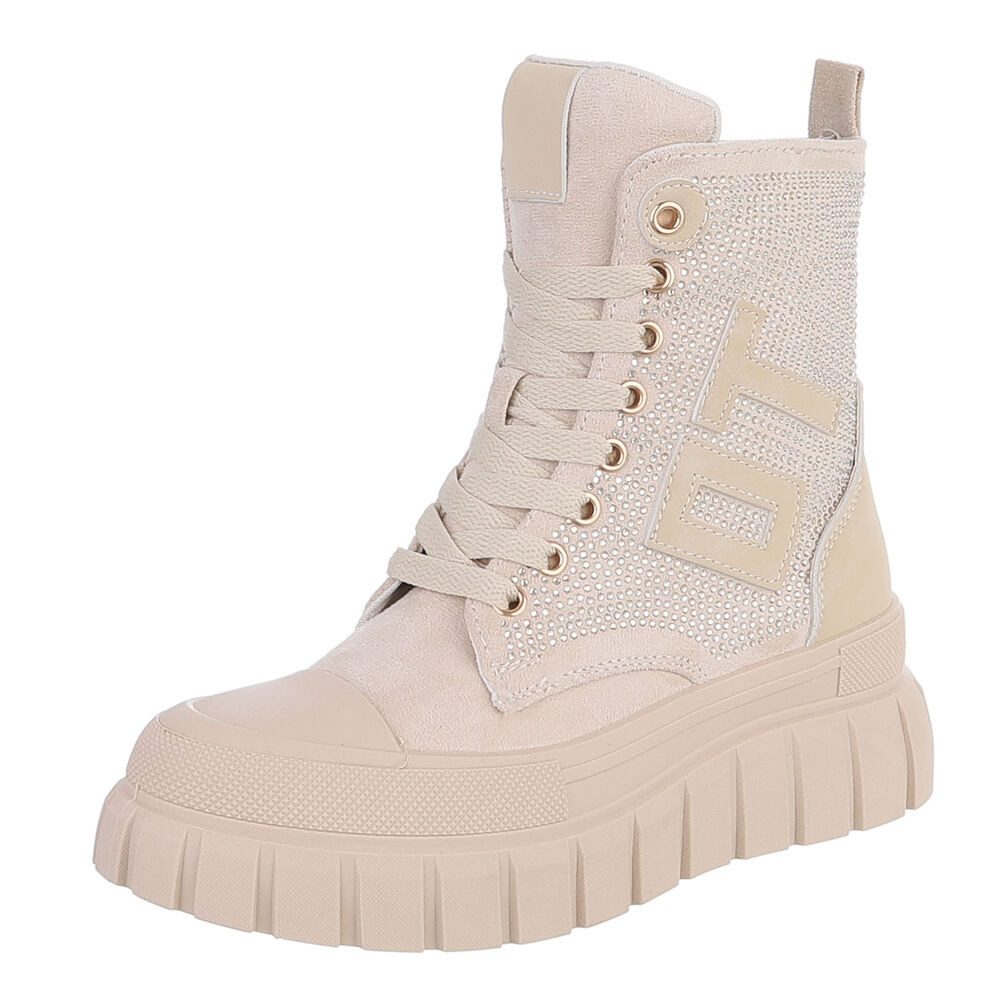 Ital-Design Damen Schnürboot mit Plateausohle und Chunky-Look Sneakerboots (92497622) Keilabsatz/Wedge Sneakers High in Beige
