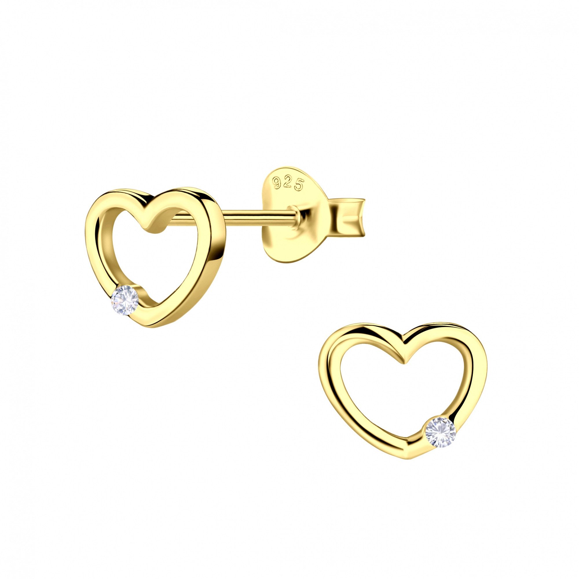 ALEXANDER YORK Paar Ohrstecker HERZ cut-out Design in Gold mit Zirkonia, 2-tlg., 925 Sterling Silber