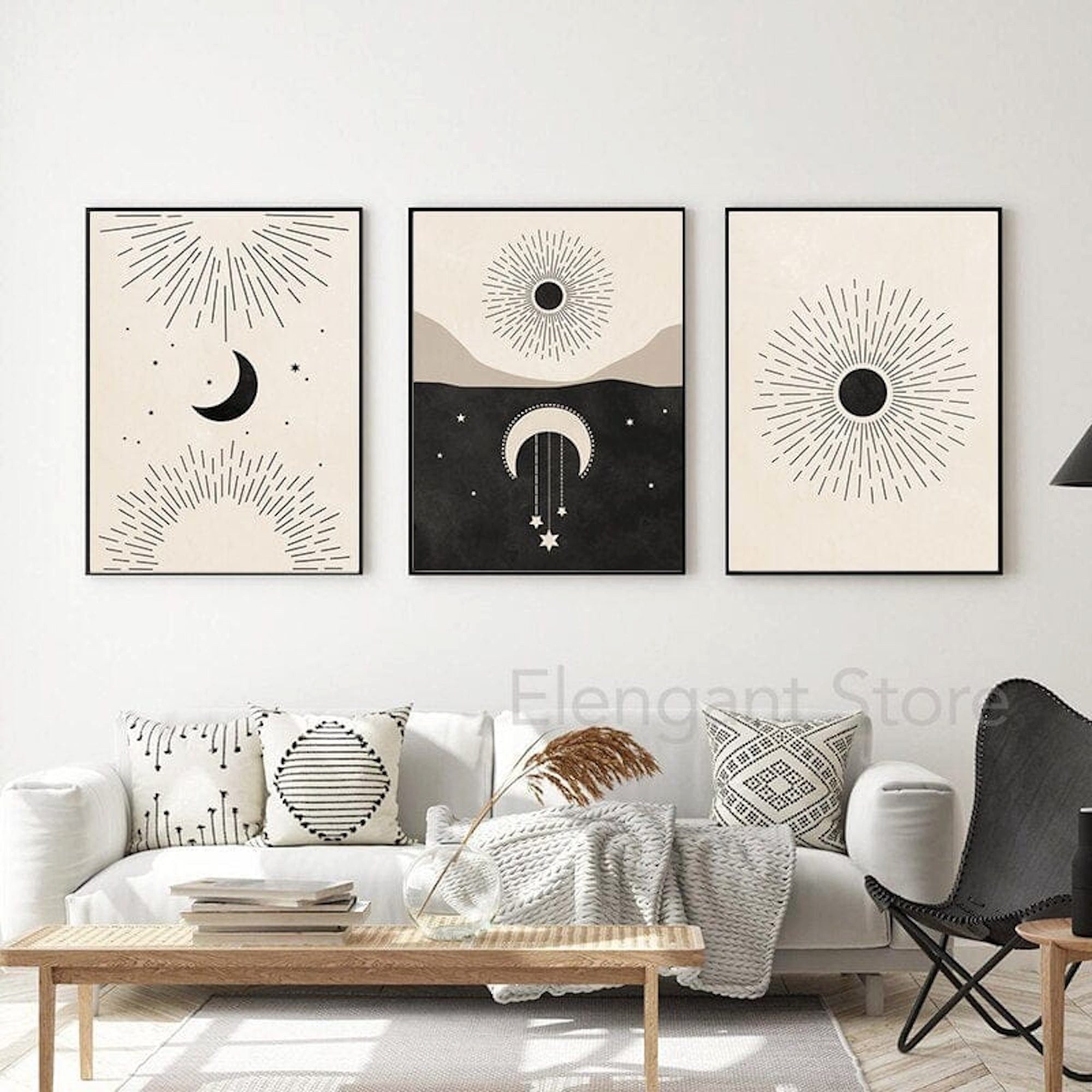 JUSTGOODMOOD Poster Mond Sterne Gold Schwarz als Deko Print Ohne Rahmen E 13x18 cm, E (1 St)