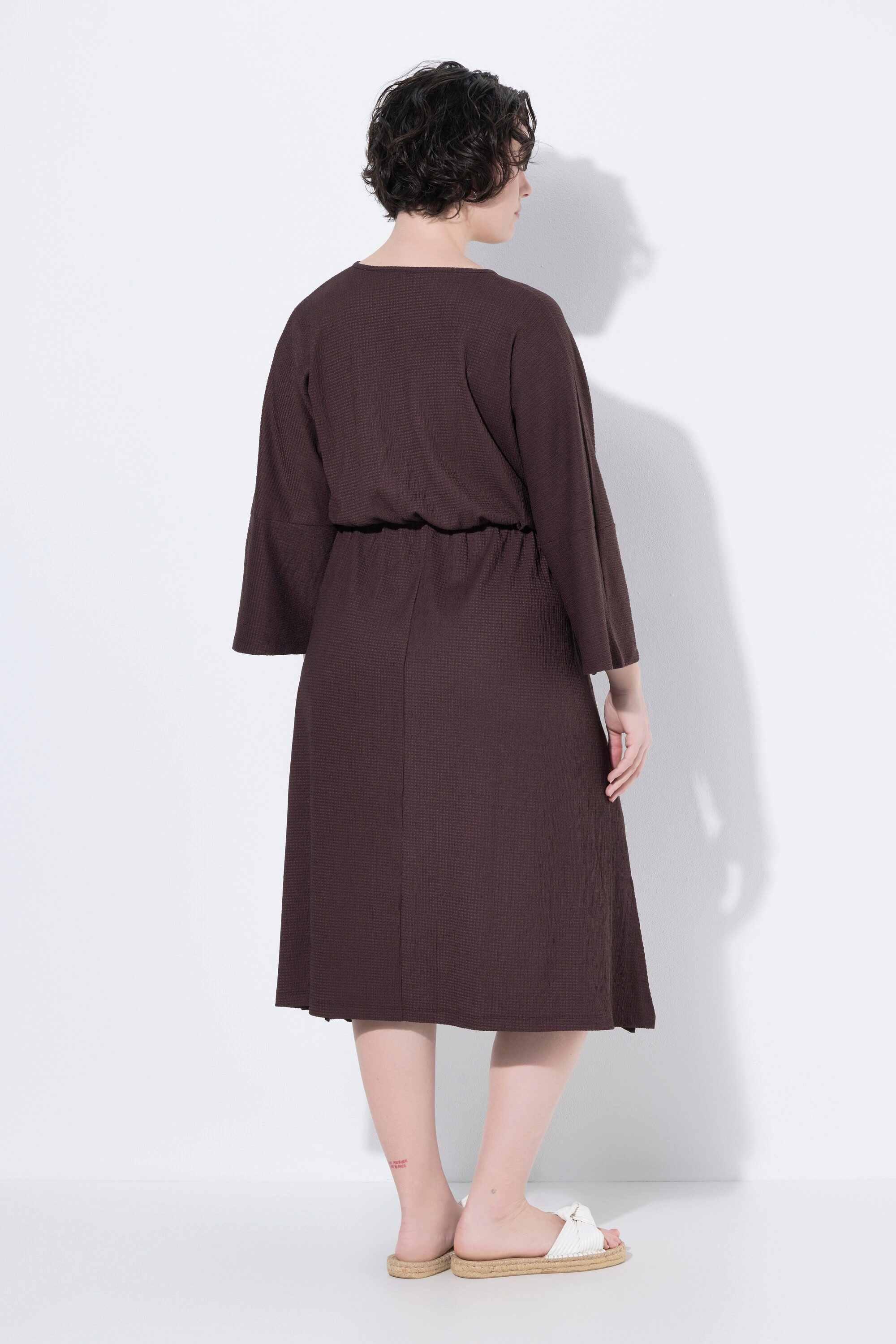 Ulla Popken Midikleid Kleid Wickeloptik A-Linie V-Ausschnitt 3/4-Arm – Bild 3 von 4