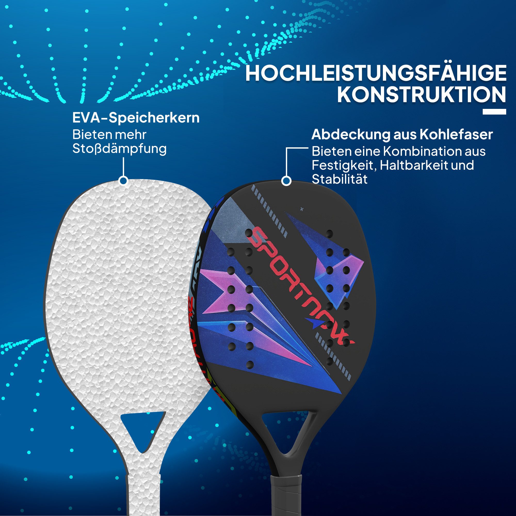 SPORTNOW Tennisschläger Beach-Tennis-Schläger, (mit EVA-Memory-Foam-Kern, 2-tlg., Umhängetasche und rutschfestem Griff), Schwarz
