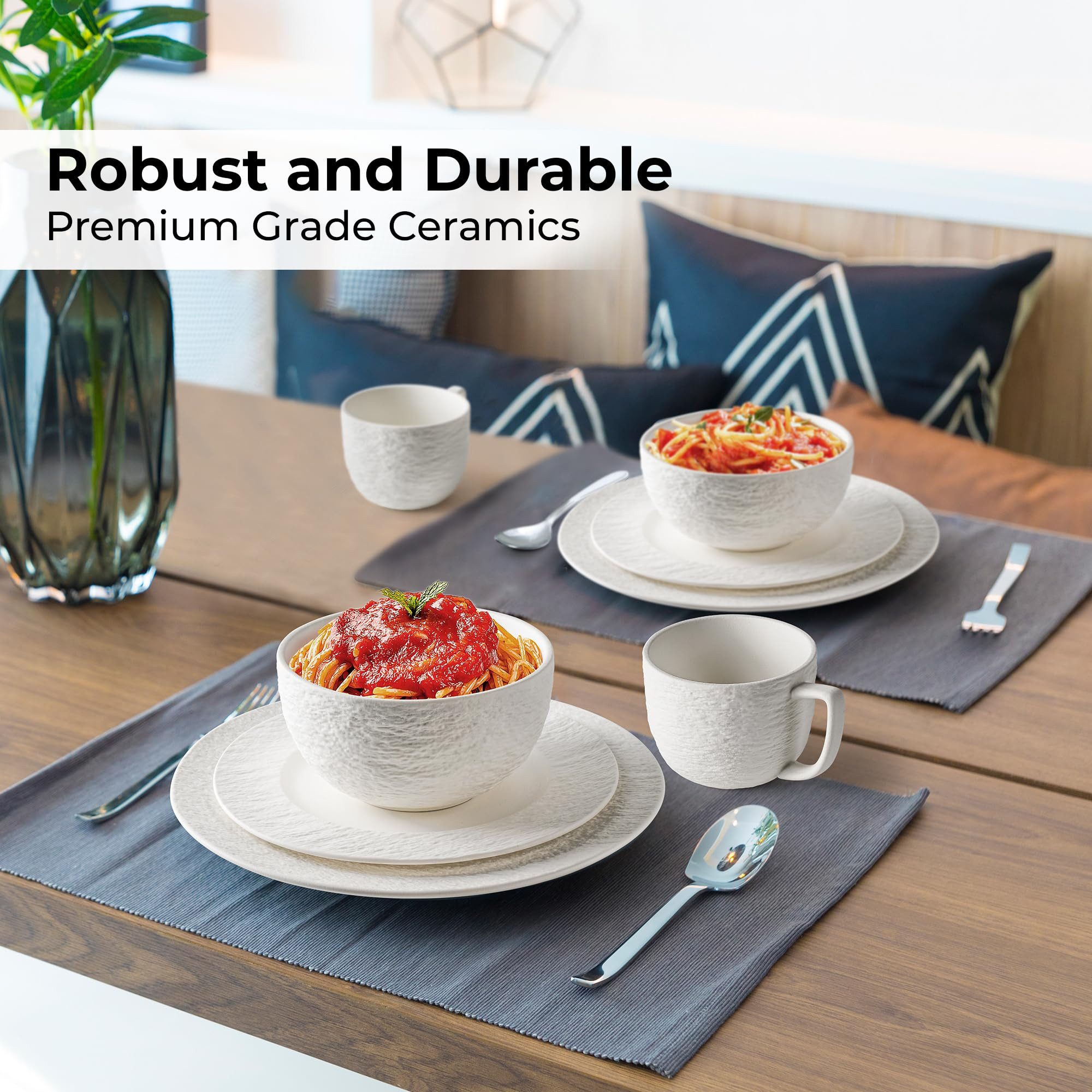 MiaMio Kombiservice 16tlg Geschirrset 4 Personen Kombiservice Keramik Weiß (16-tlg), 4 Personen, Steingut