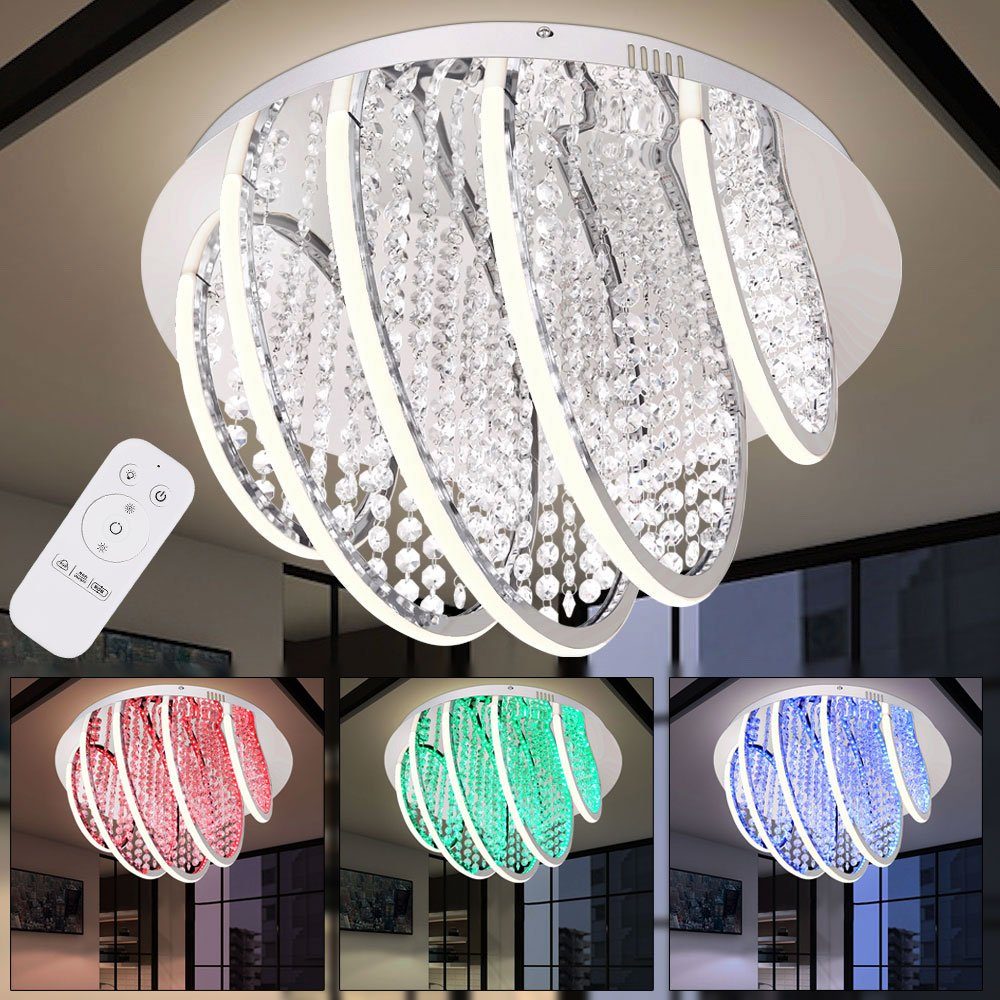 LED Kristall Decken Lampe dimmbar RGB Farbwechsel Schlaf Zimmer Leuchte silber 